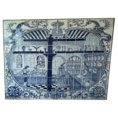 Grande murale portoghese del 18° secolo su legno di "Azulejos" - Spezieria
