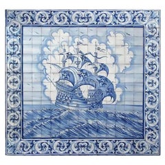 Azulejos Portuguese Tile Mural "Age of Discovery Ship" Hand Painted and Signed