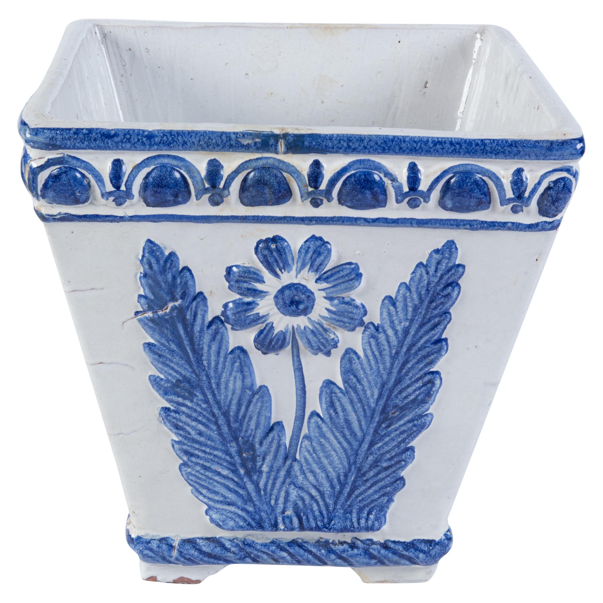 Large Portuguese Blue & White Pottery Jardinière