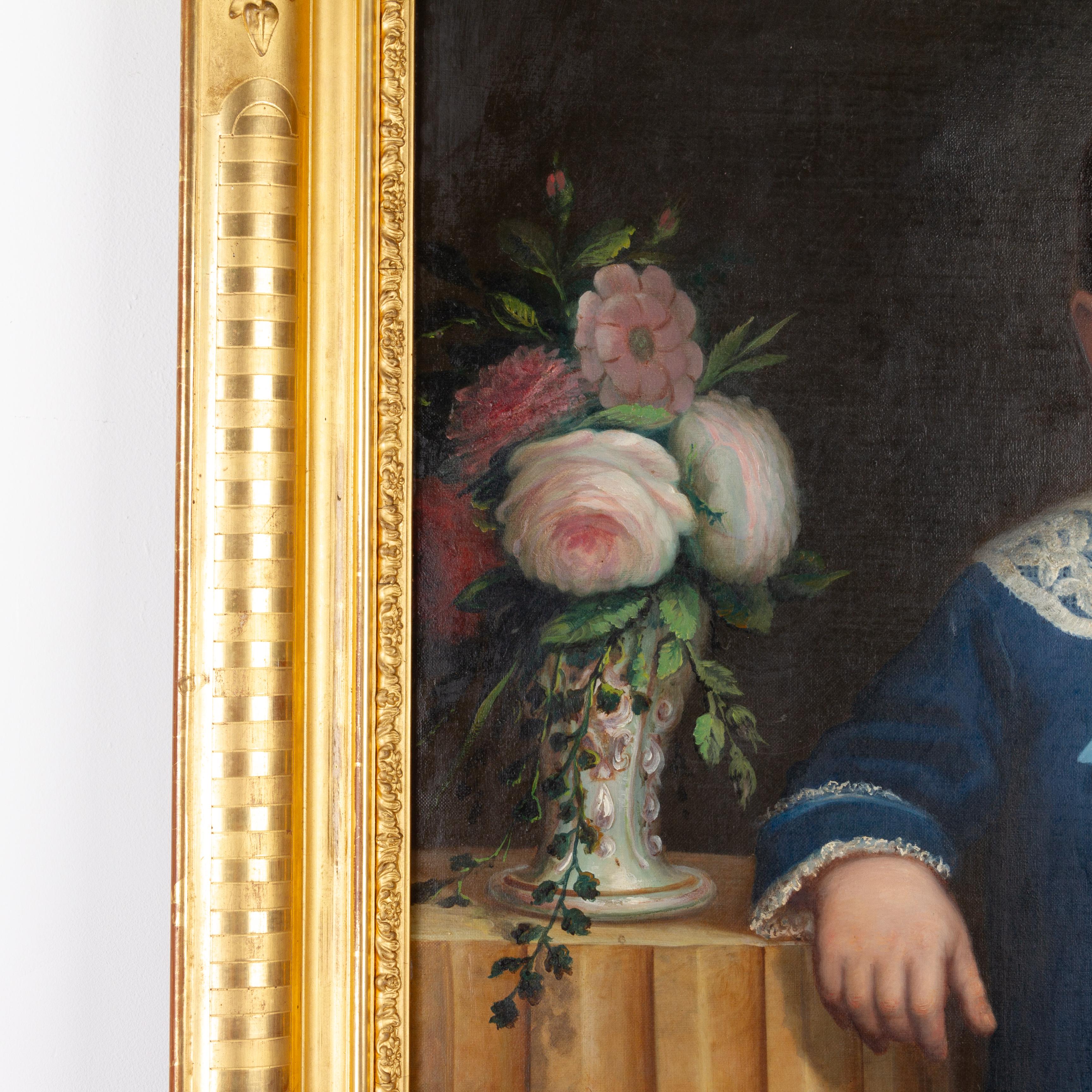Large Portuguese Full Length Portrait of Young Girl 19th Century In Good Condition For Sale In Nottingham, GB