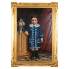 Large Portuguese Full Length Portrait of Young Girl 19th Century
