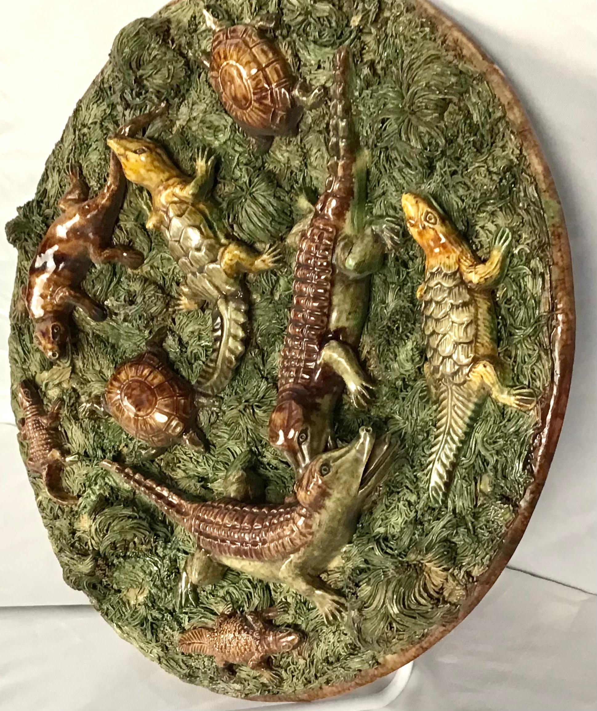 19th Century Large Portuguese Palissy Charger For Sale