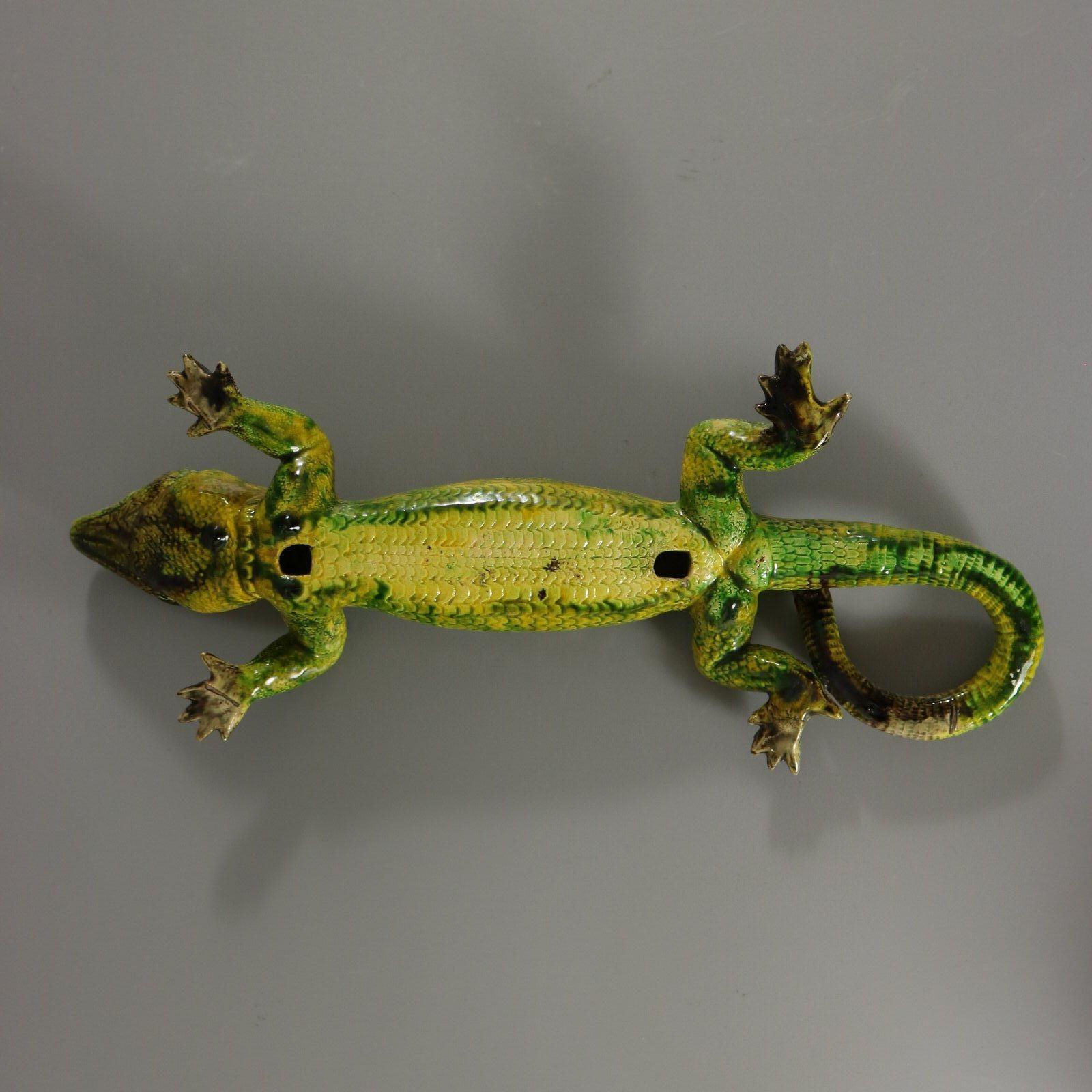Late 19th Century Large Portuguese Palissy Majolica Lizard Wall Figure For Sale