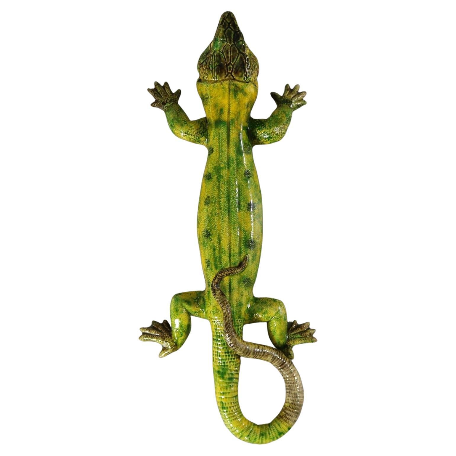 Large Portuguese Palissy Majolica Lizard Wall Figure For Sale