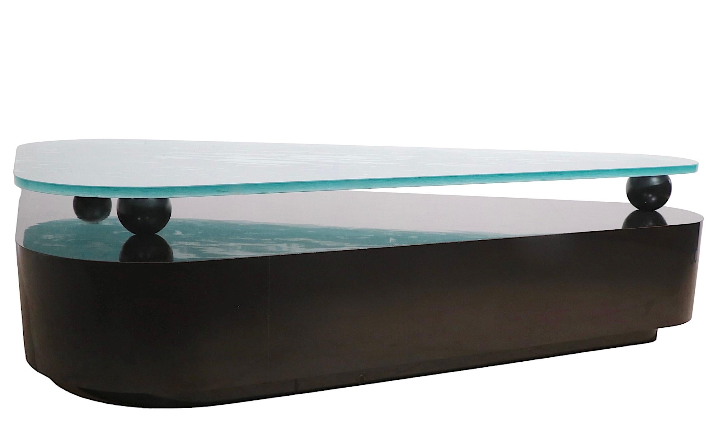 Large Post Modern Coffee Table with Formica Base and Textured Glass Top For Sale 4