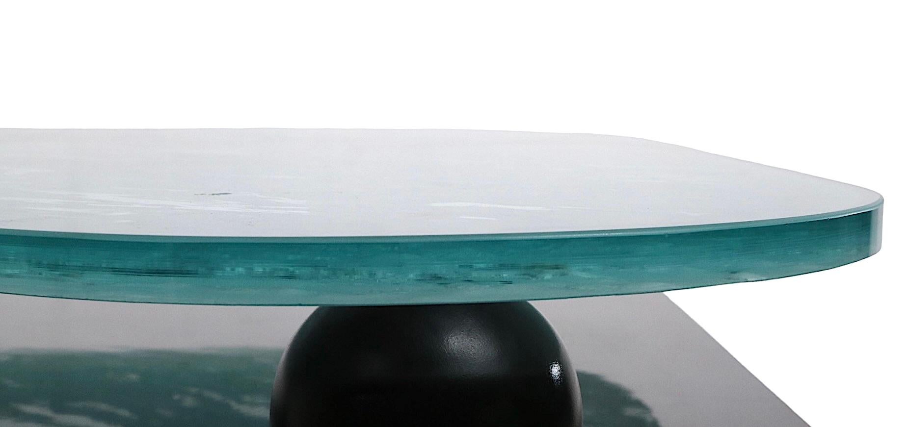 Large Post Modern Coffee Table with Formica Base and Textured Glass Top For Sale 6