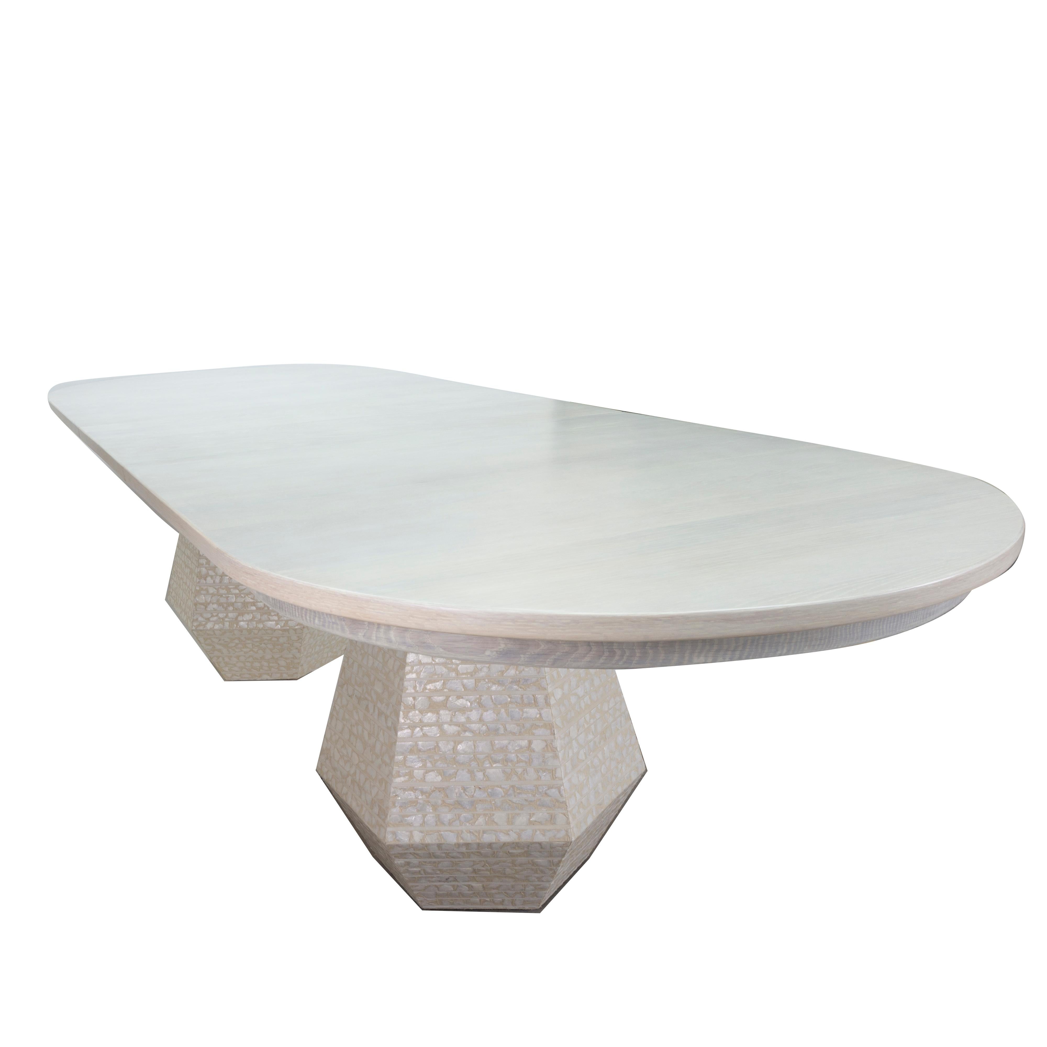 Mother-of-Pearl Large Postmodern Dining Table with Extension Leaves For Sale