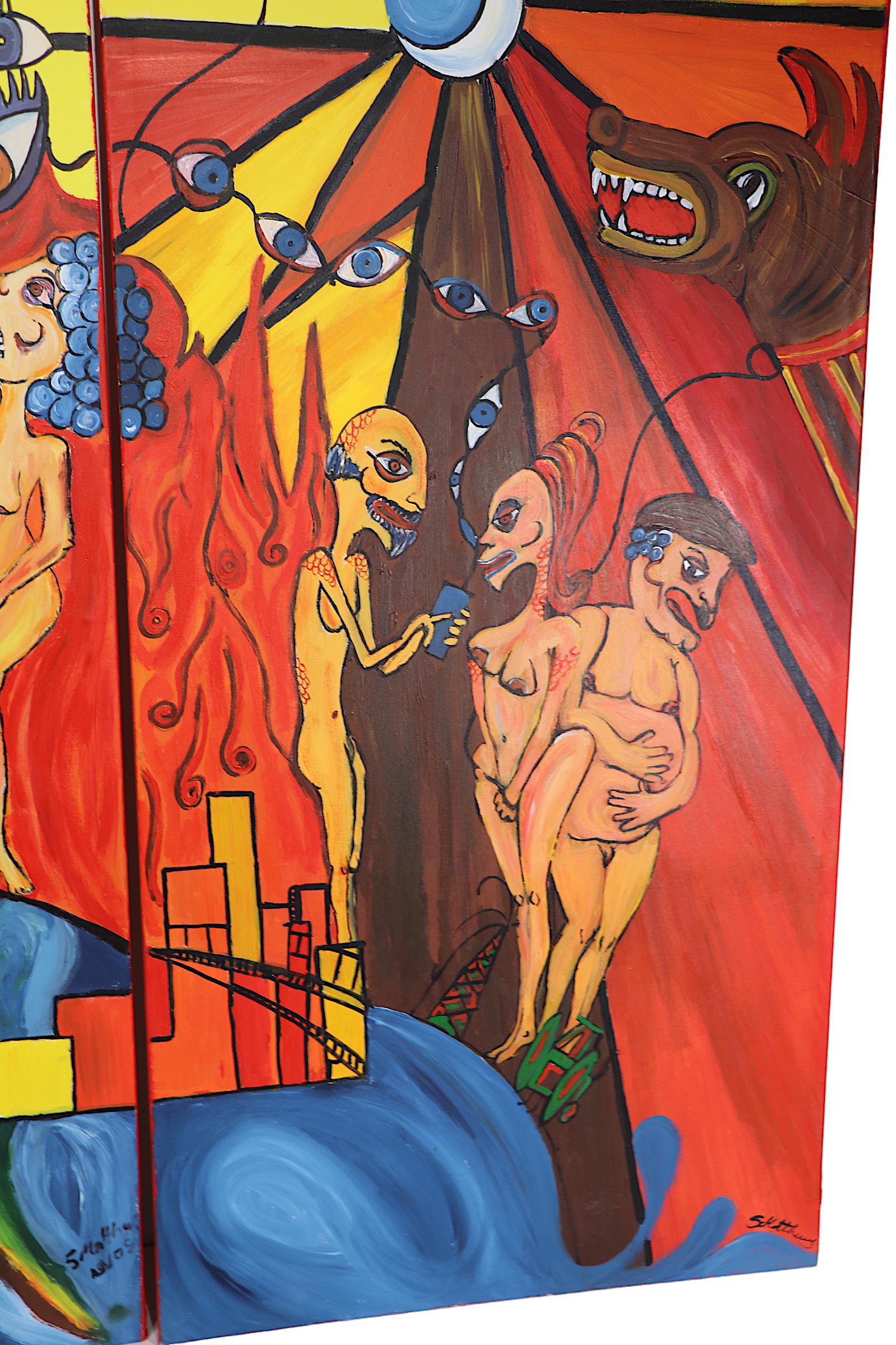  Große Post Modernity  Fantasy Street Style Triptychon Gemälde auf Leinwand  im Angebot 10