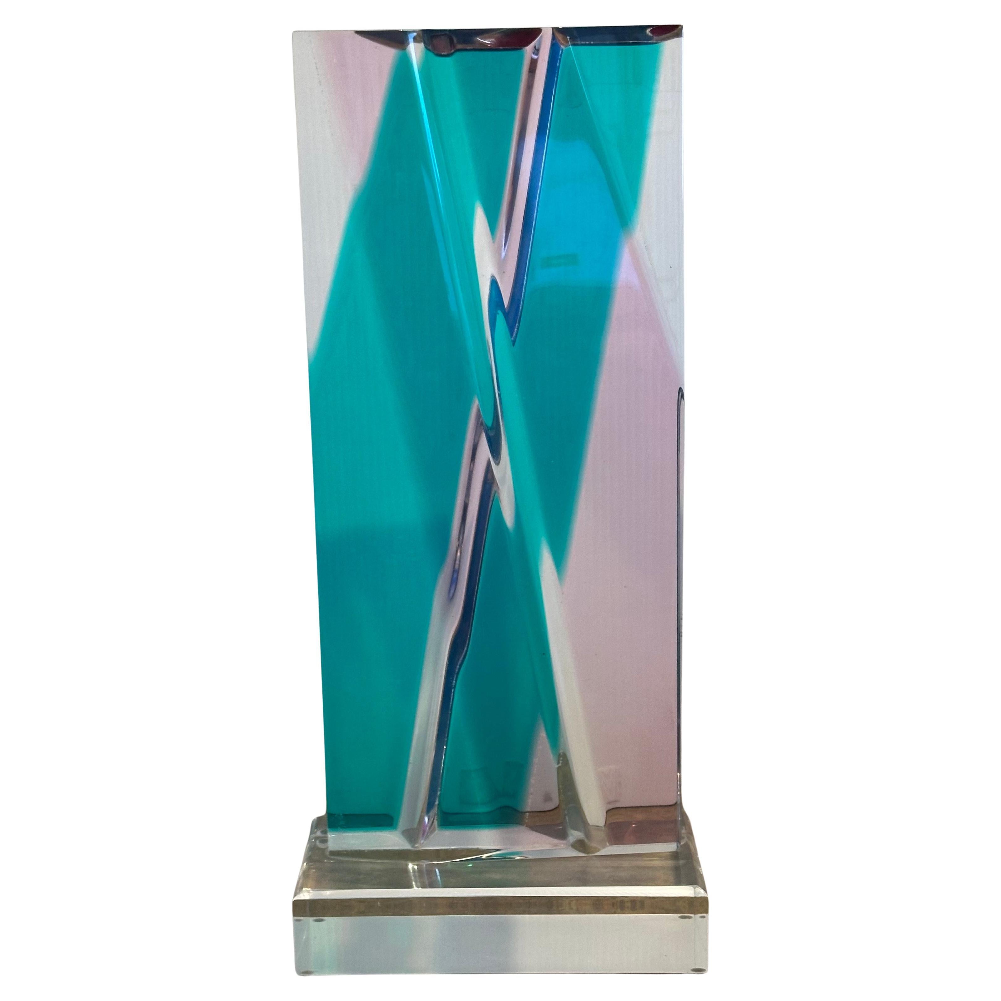 Large colorful abstract lucite sculpture by Israeli artist, Shlomi Haziza, circa early 1990s. The piece is in good vintage condition with no chips, cracks; there is some minor crazing on the piece (please see pictures) and some scratches to the