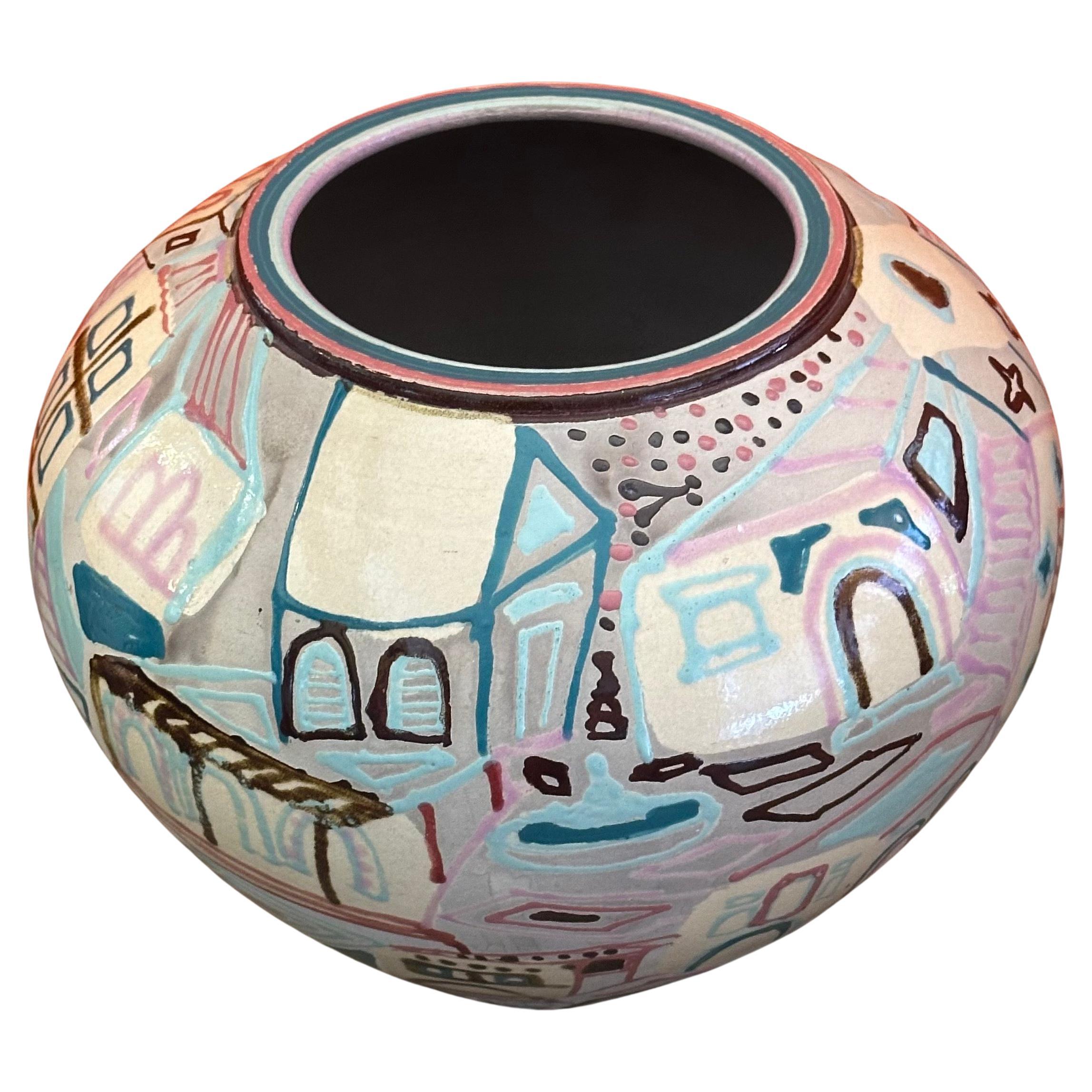 Große postmoderne Vase aus Raku-Keramik von Amadio Smith (Postmoderne) im Angebot
