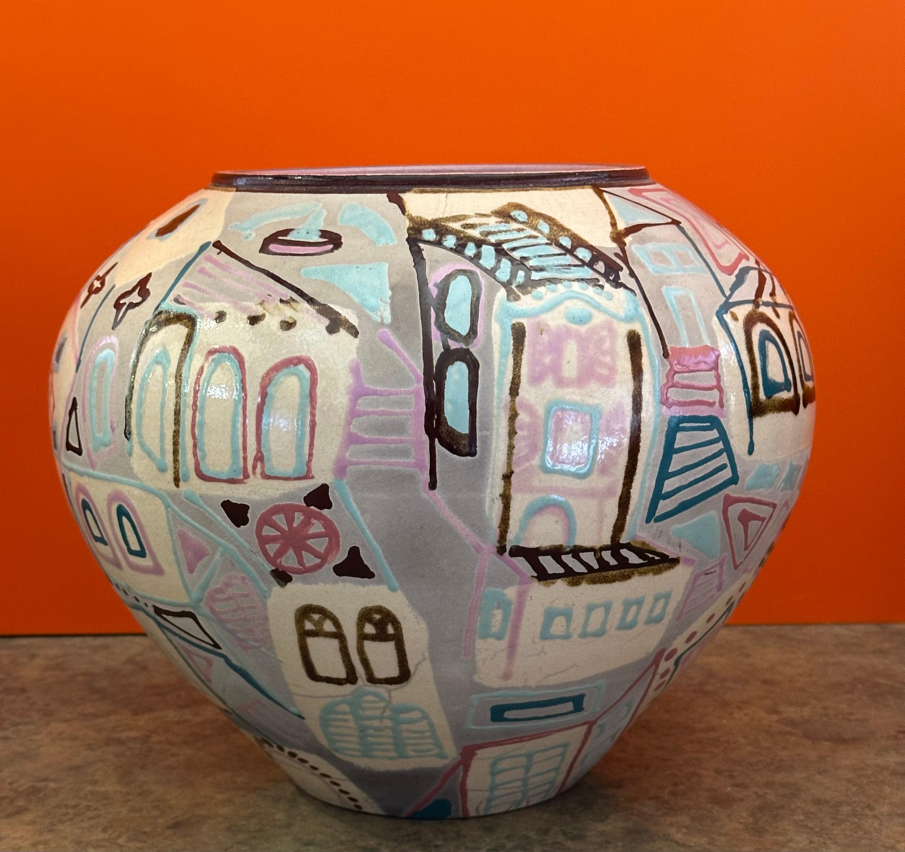 Große postmoderne Vase aus Raku-Keramik von Amadio Smith (Töpferwaren) im Angebot