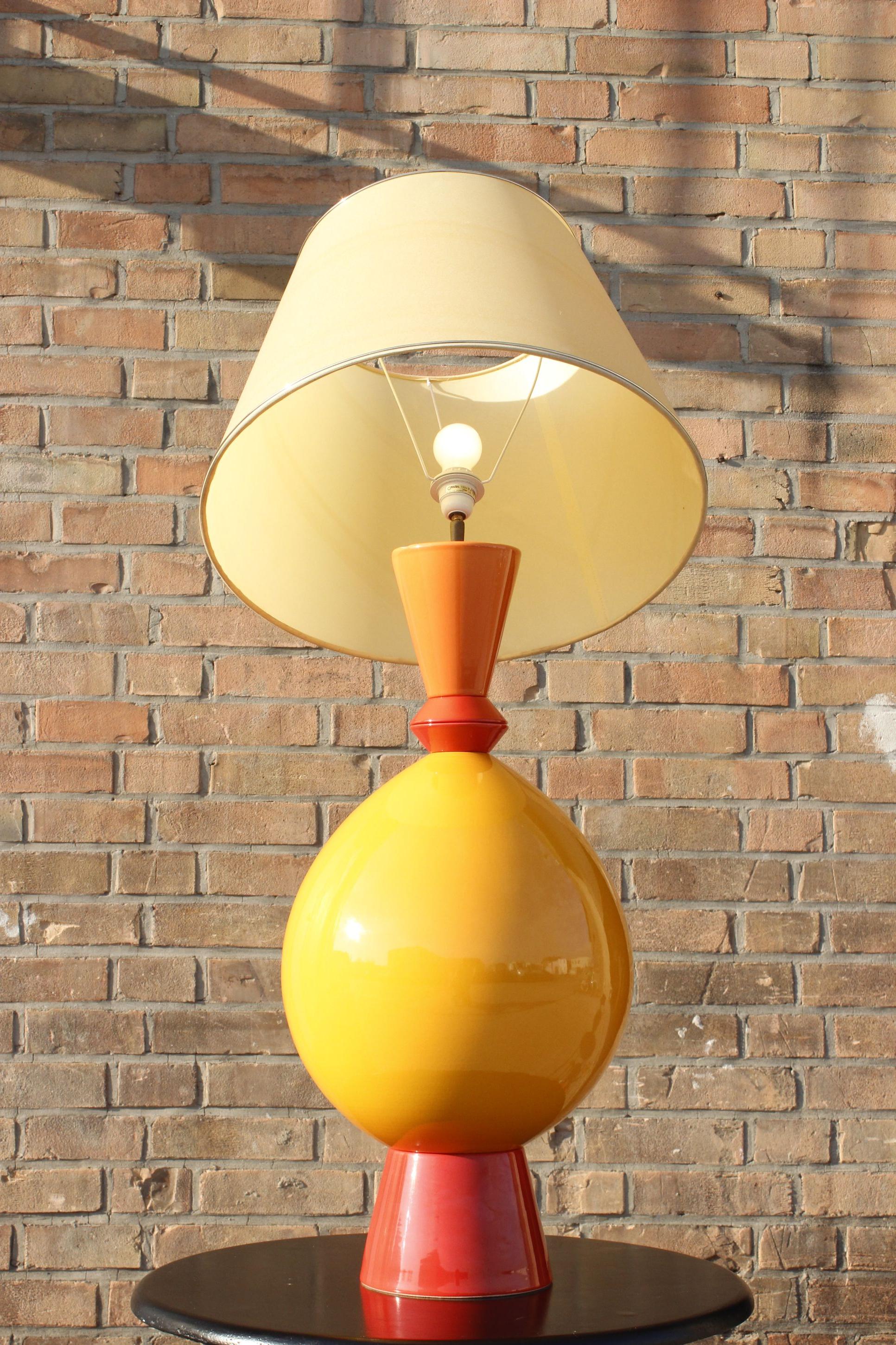 French Large post-modern table lamp in glazed ceramic by Lampes D'Albret, France 1990s For Sale