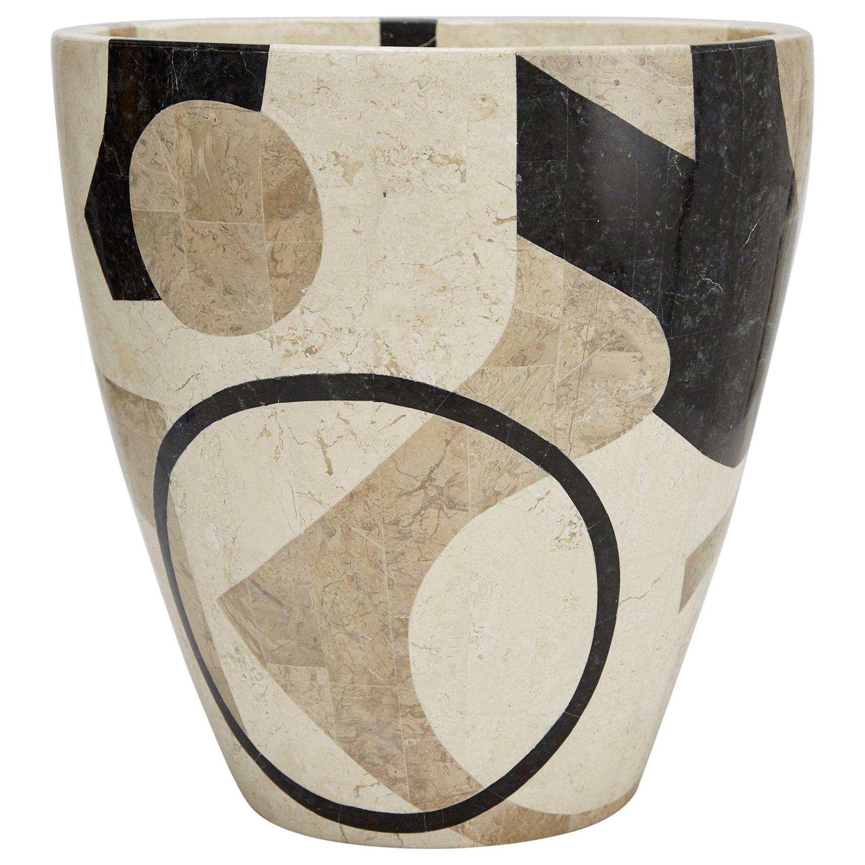 Large Post Modern Tessellated Stone Round "Et Cetera" Planter, 1990s