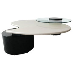 Large Postmodern Articulating 3-Tier Black and White Coffee Table by Rougier