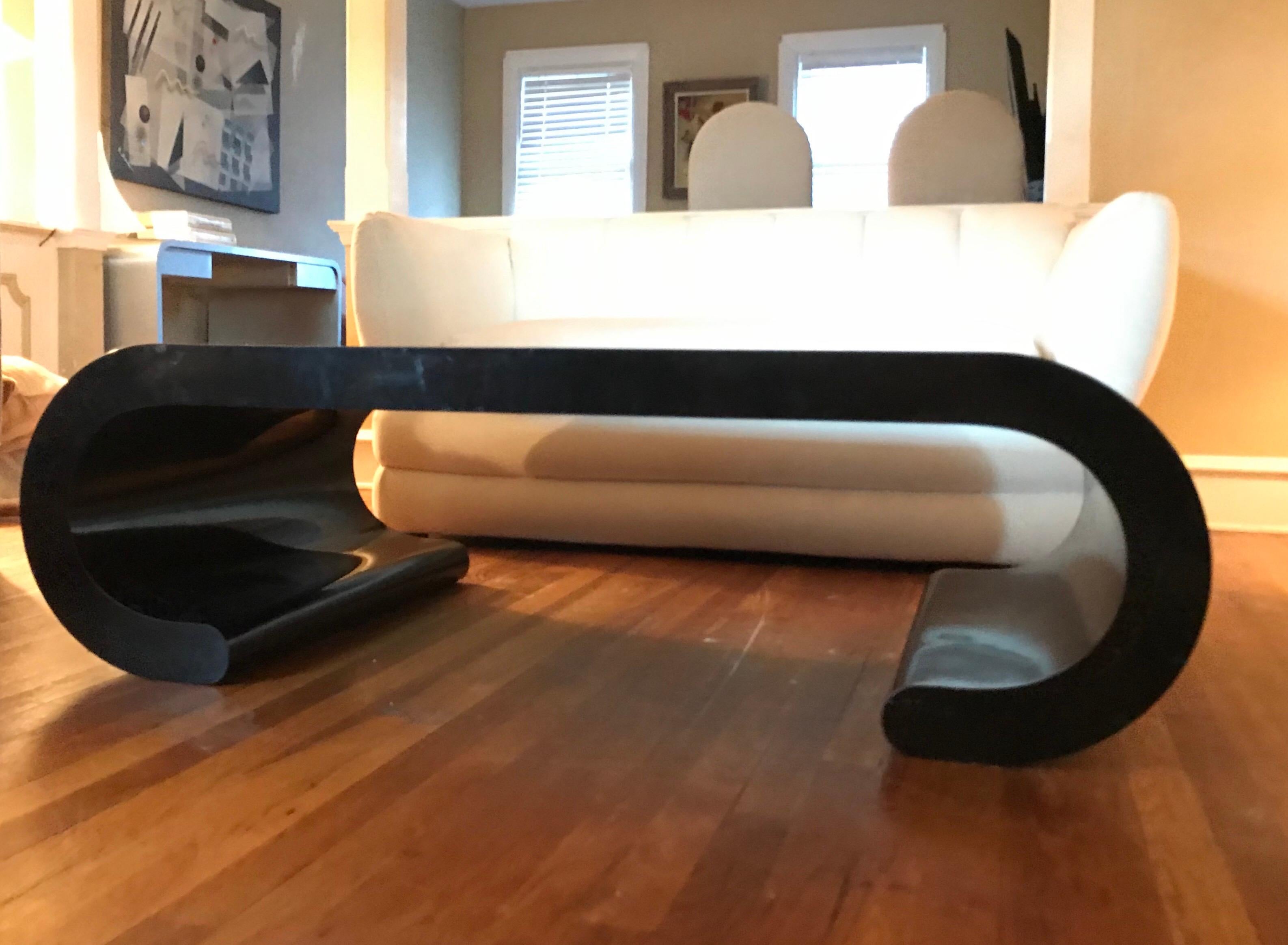 Large Postmodern Black Scroll Cocktail Table In Good Condition In Philadelphia, PA