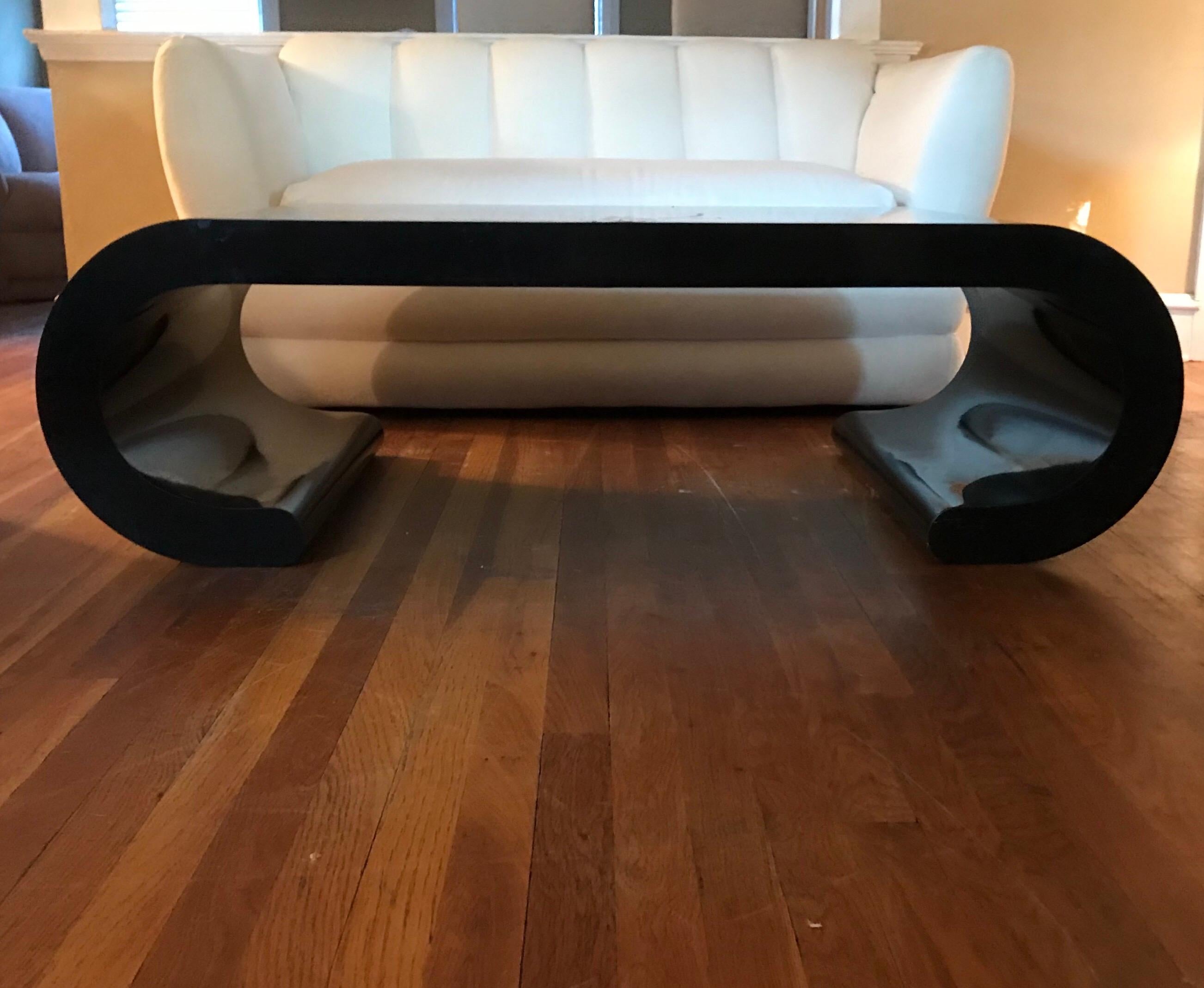 Late 20th Century Large Postmodern Black Scroll Cocktail Table