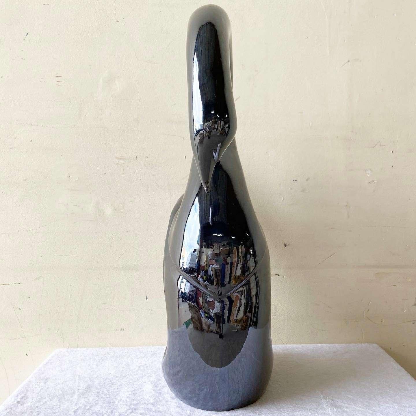 Post-Modern Large Postmodern Charcoal Gloss Swan Sculpture For Sale