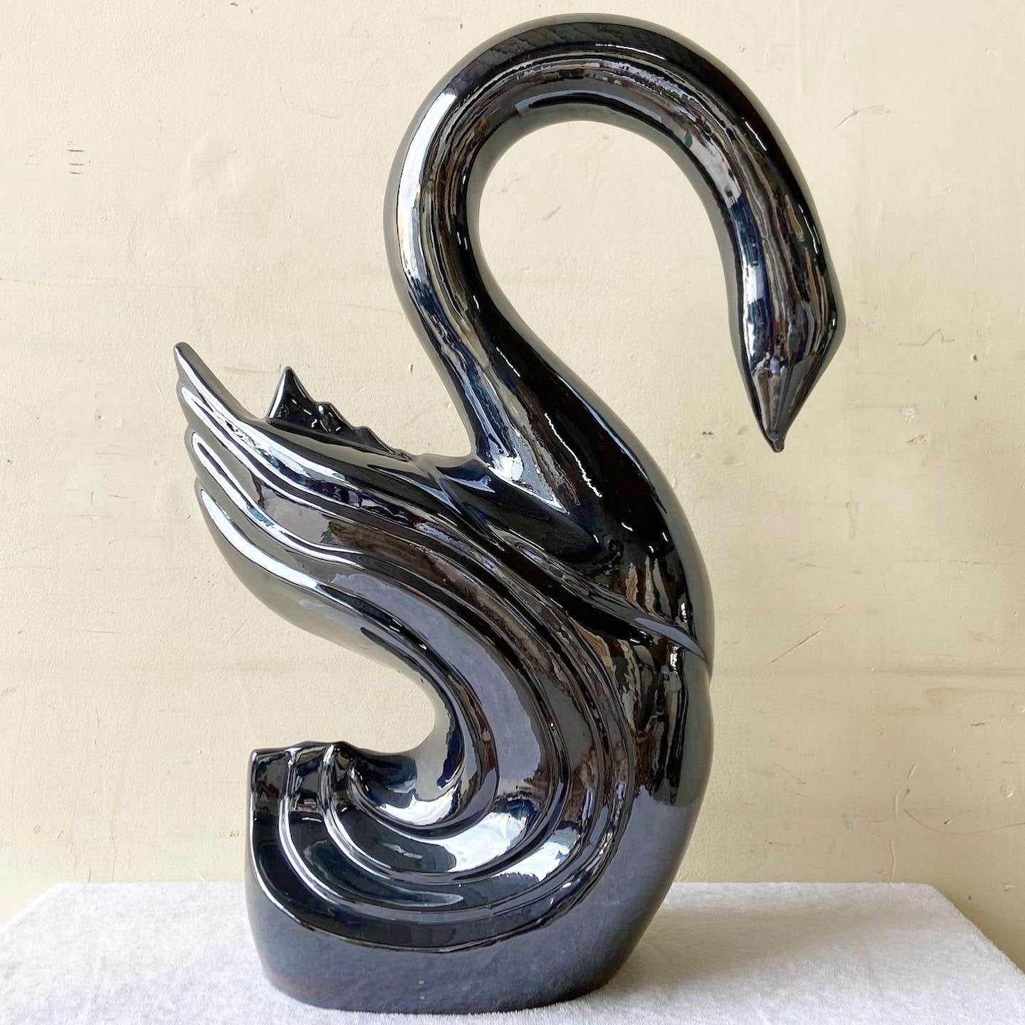 American Large Postmodern Charcoal Gloss Swan Sculpture For Sale
