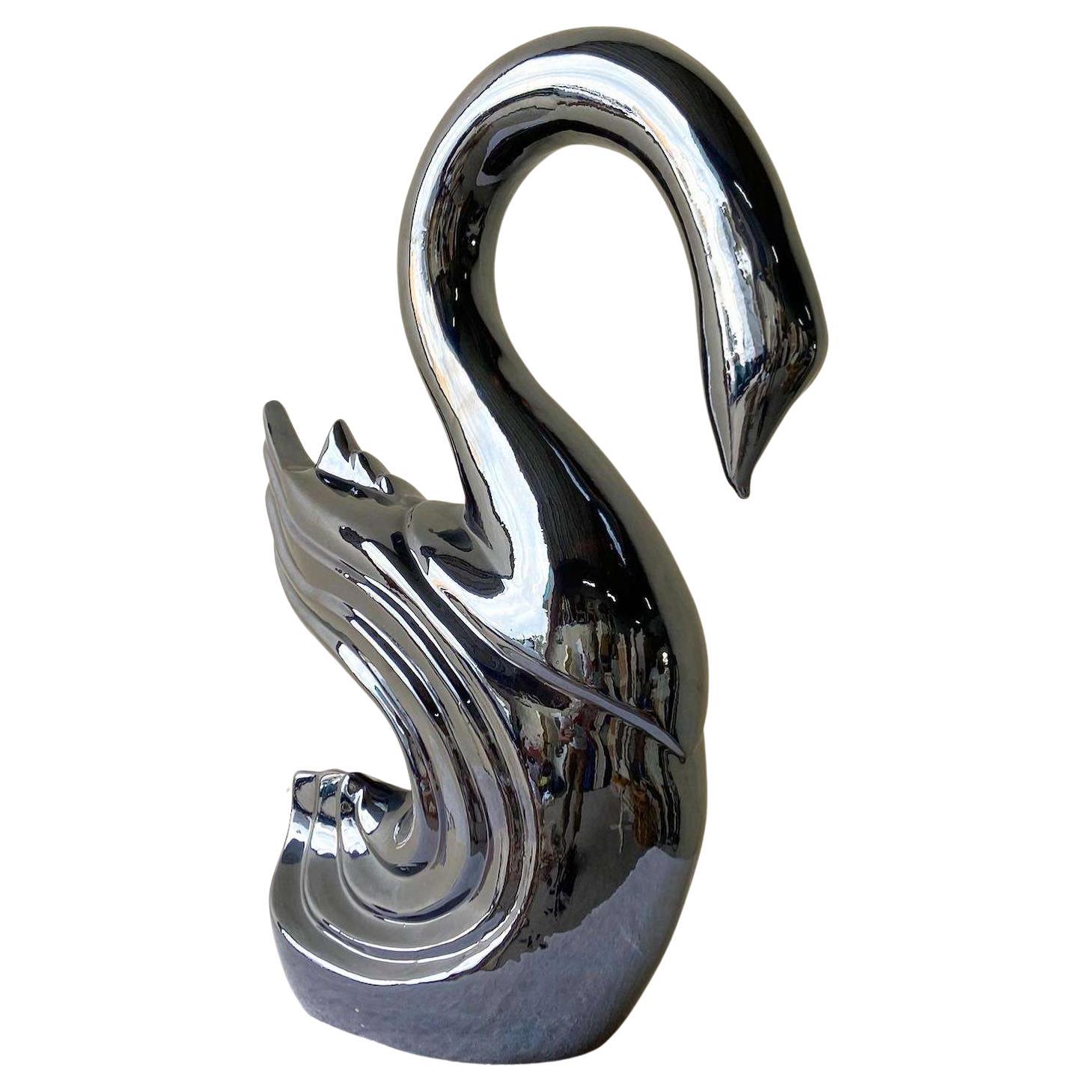 Large Postmodern Charcoal Gloss Swan Sculpture For Sale