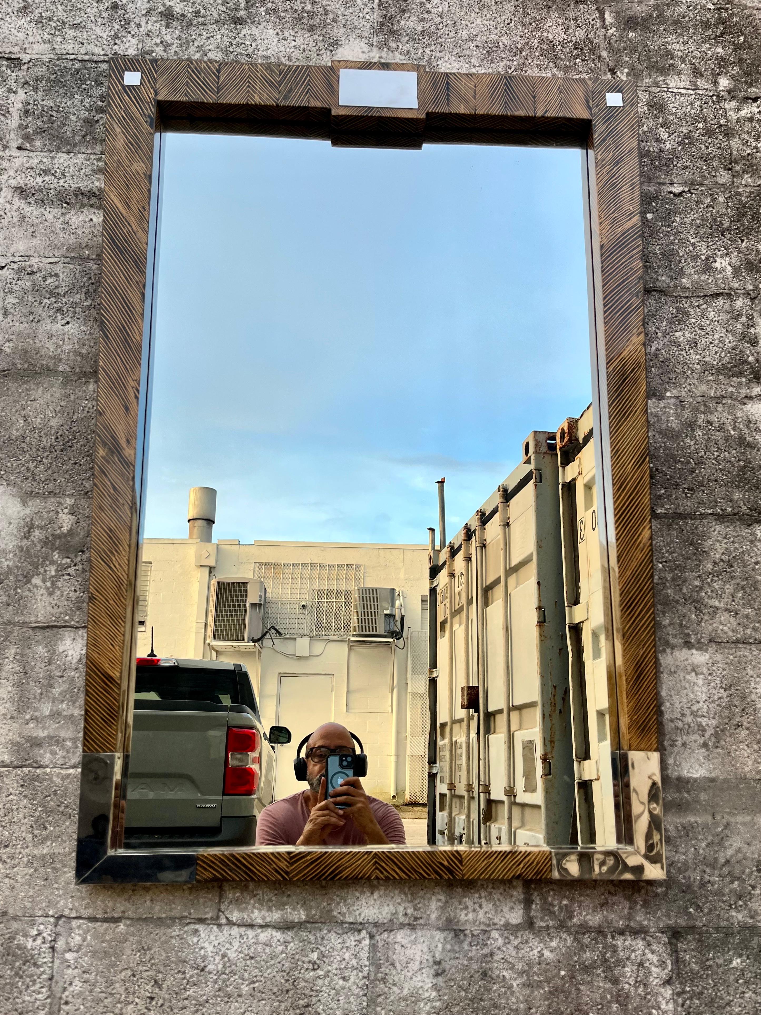 Large Postmodern Coco Wood Wall Mirror by Robb & Stucky. Circa 1990s For Sale 4
