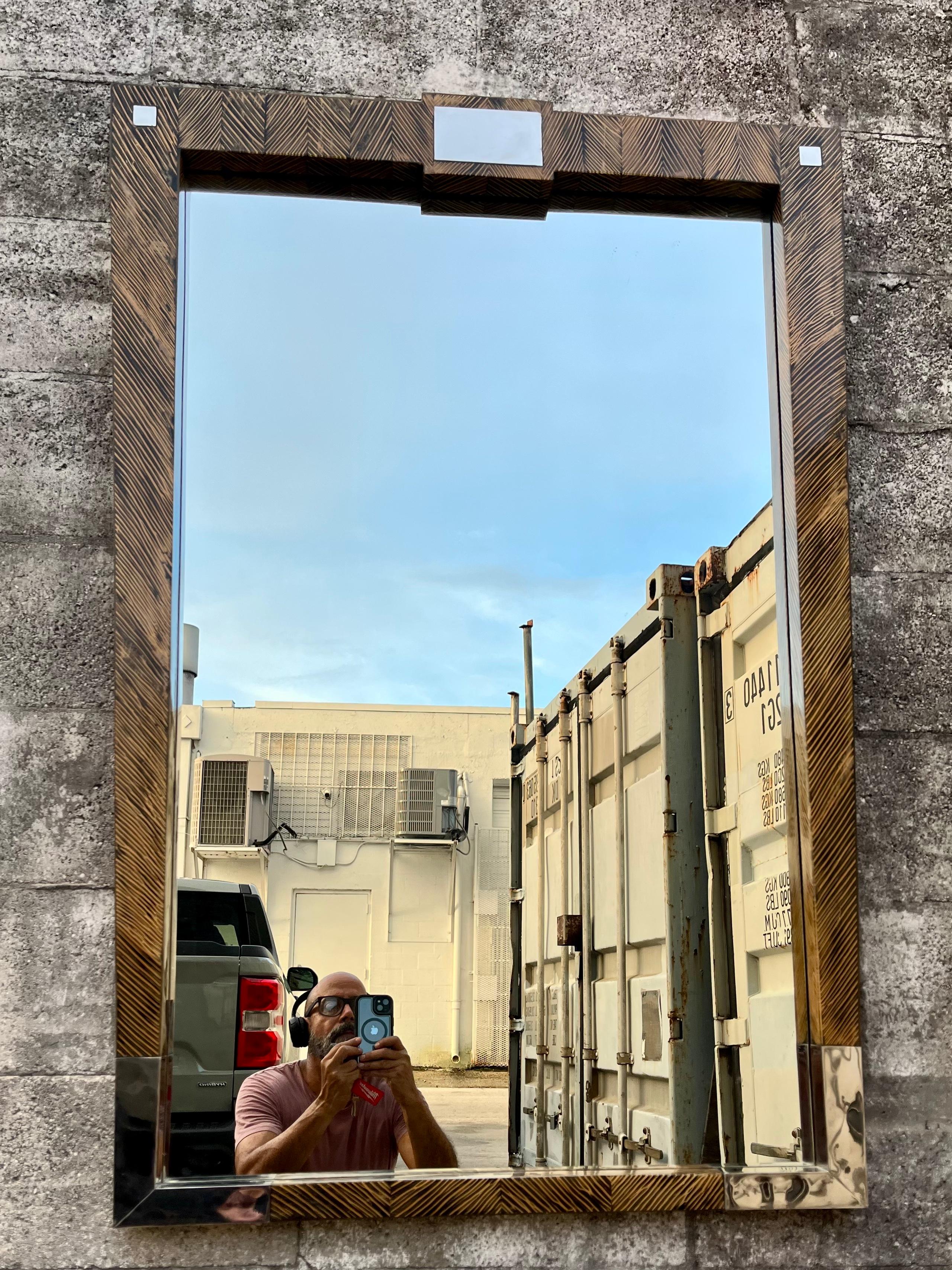 Post-Modern Large Postmodern Coco Wood Wall Mirror by Robb & Stucky. Circa 1990s For Sale