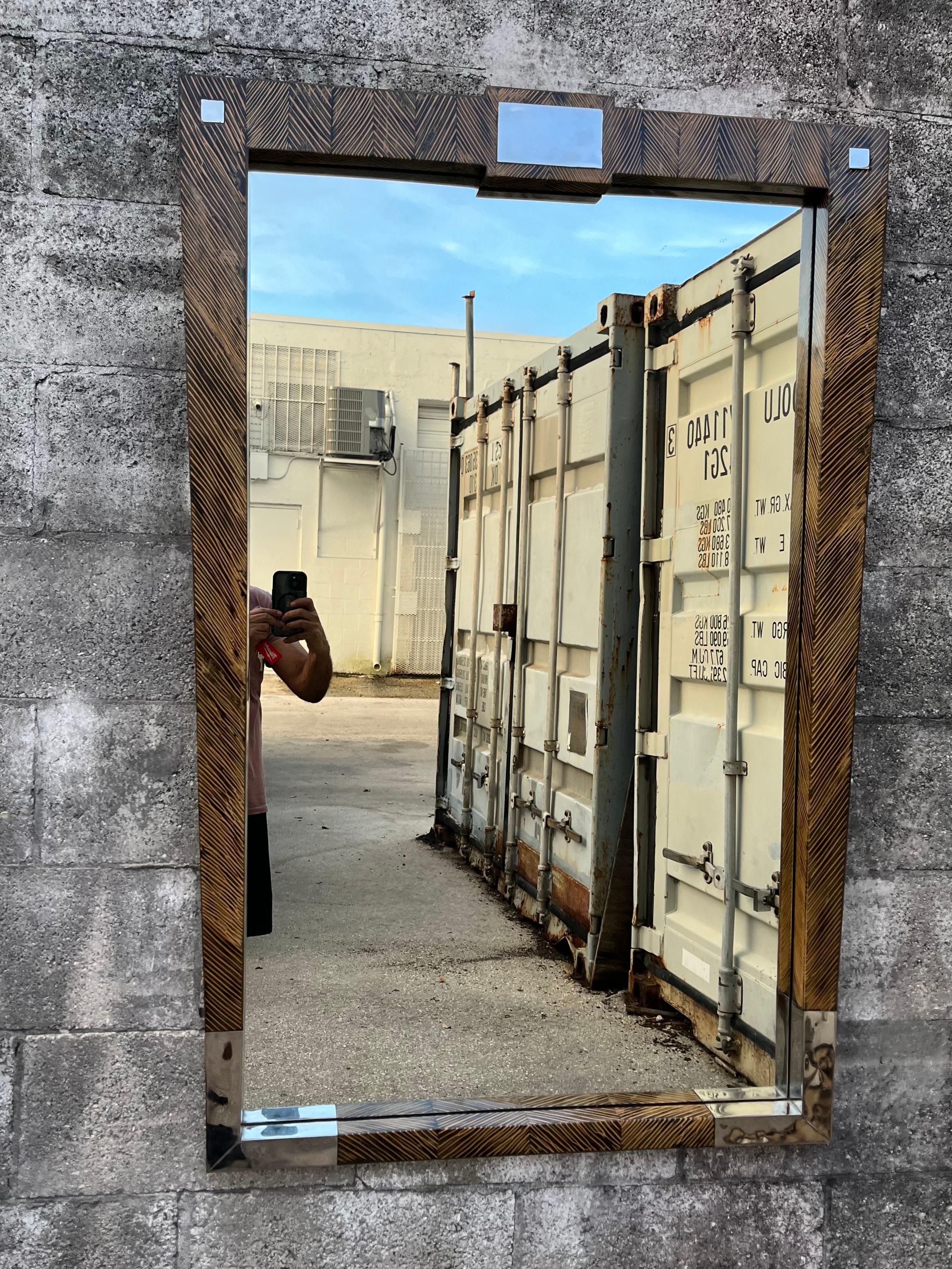 Unknown Large Postmodern Coco Wood Wall Mirror by Robb & Stucky. Circa 1990s For Sale