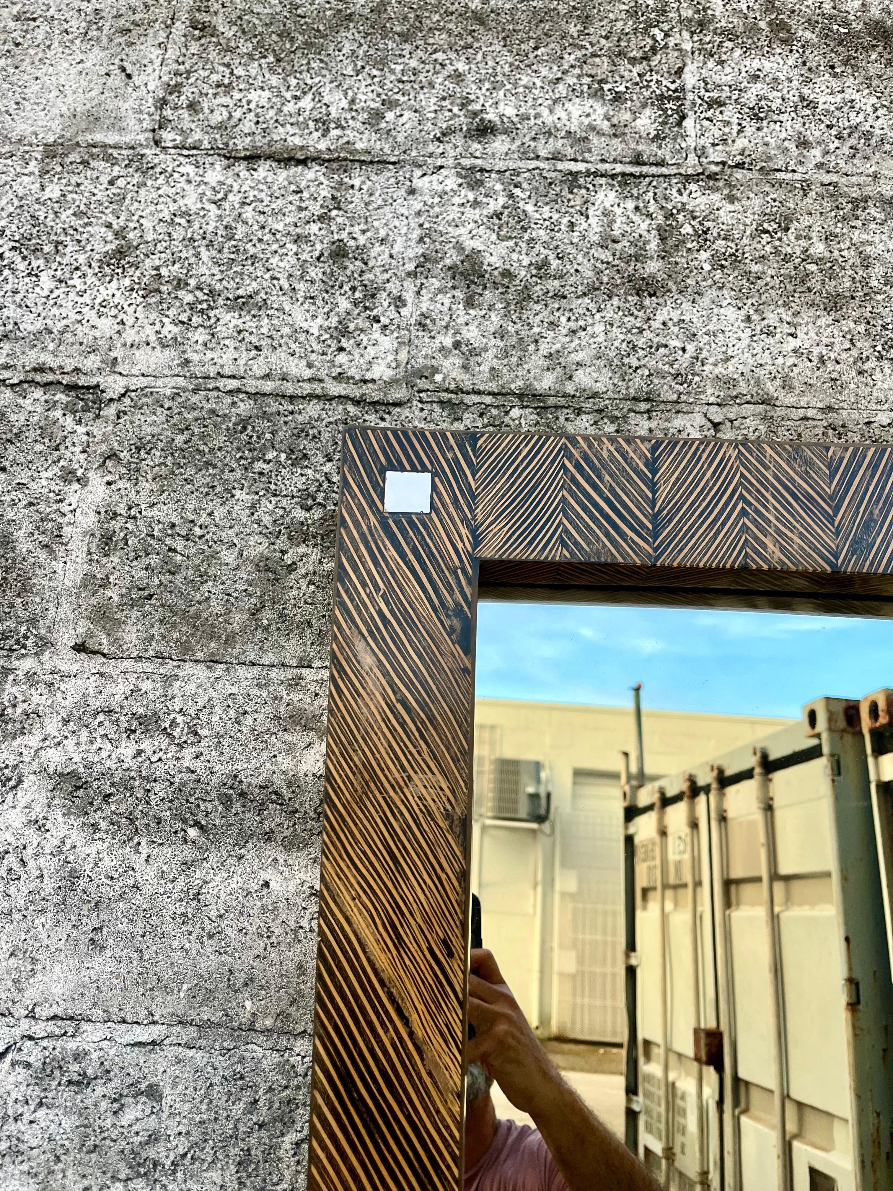 Large Postmodern Coco Wood Wall Mirror by Robb & Stucky. Circa 1990s In Good Condition For Sale In Miami, FL
