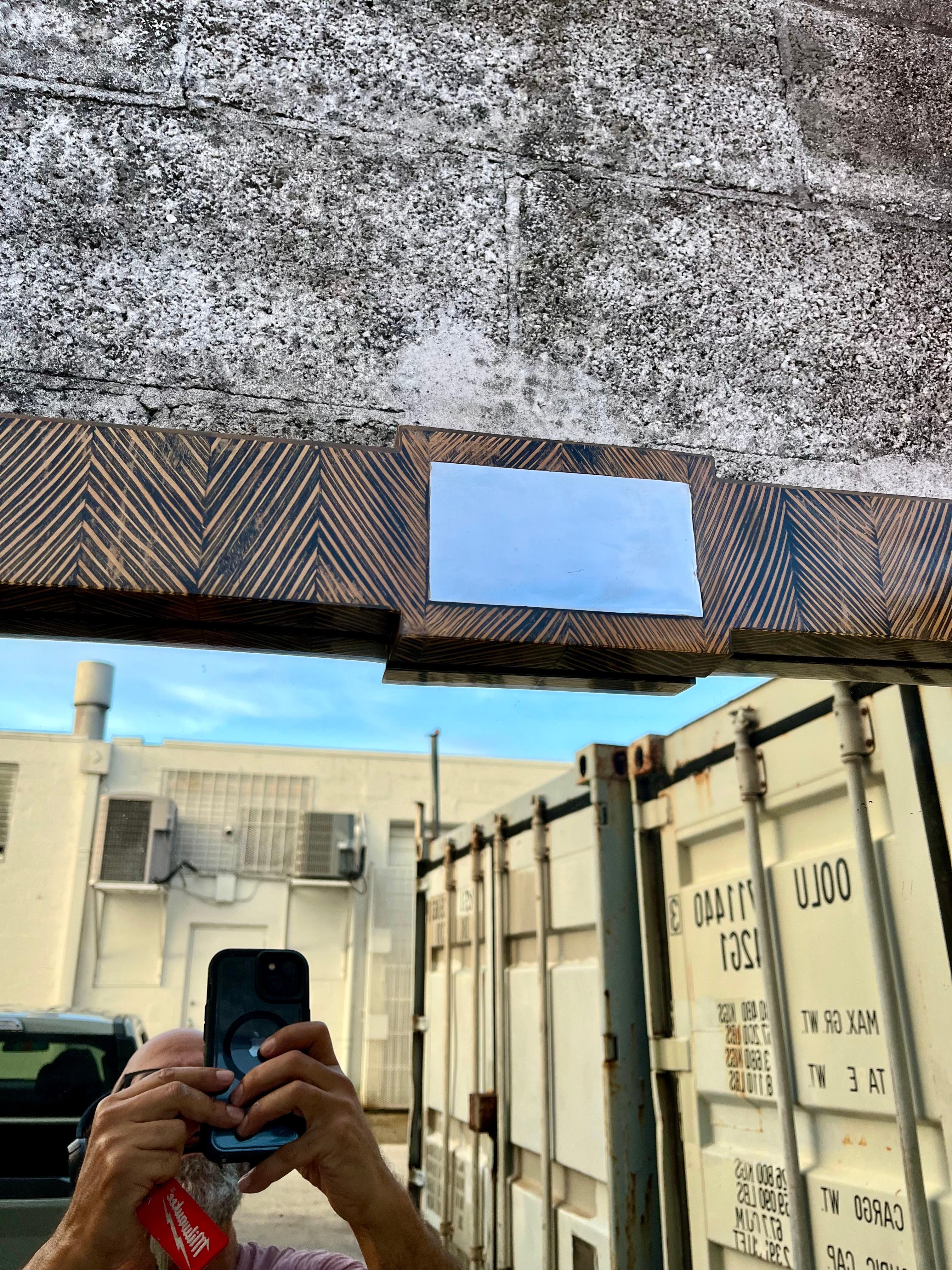 Late 20th Century Large Postmodern Coco Wood Wall Mirror by Robb & Stucky. Circa 1990s For Sale