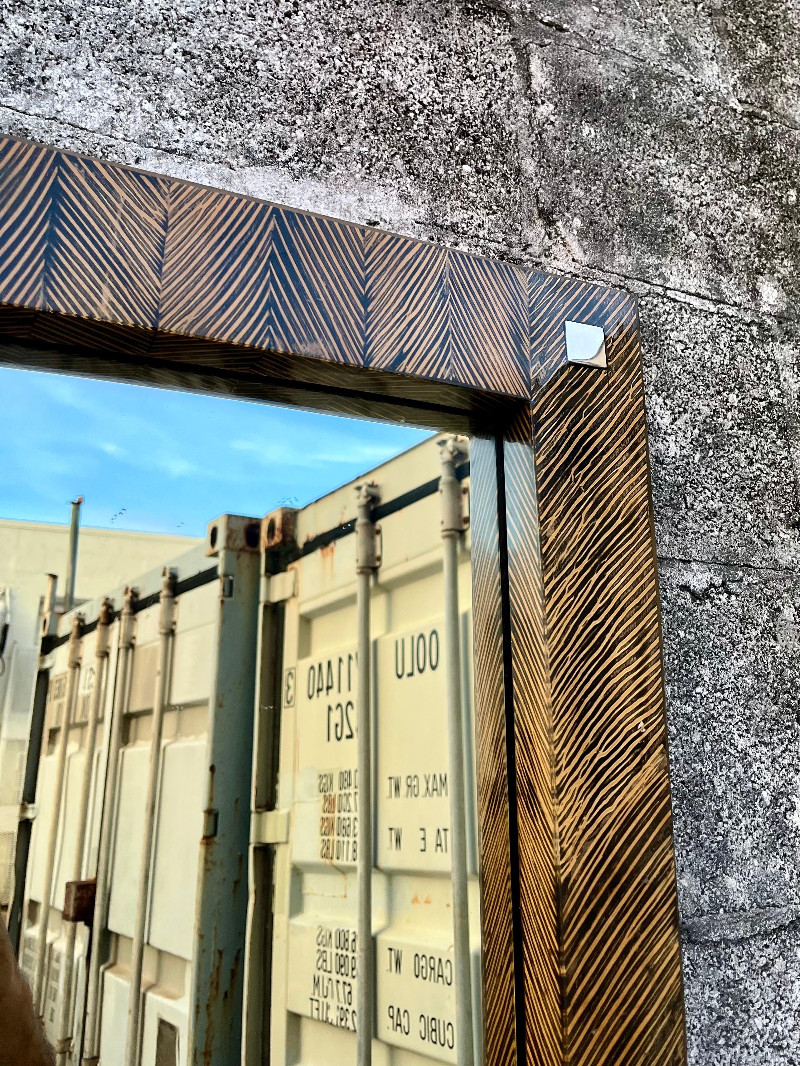 Large Postmodern Coco Wood Wall Mirror by Robb & Stucky. Circa 1990s For Sale 1