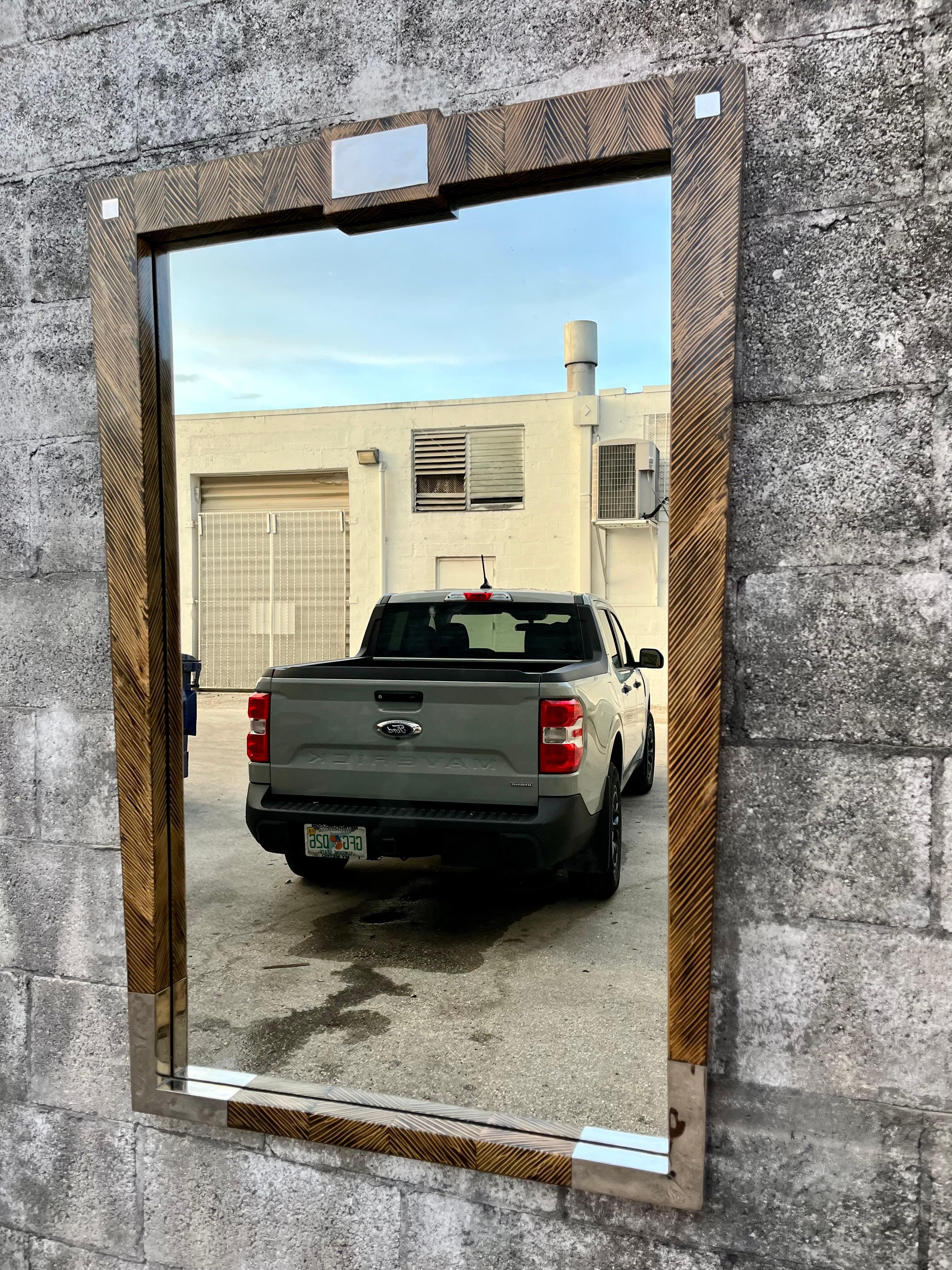 Large Postmodern Coco Wood Wall Mirror by Robb & Stucky. Circa 1990s For Sale 3