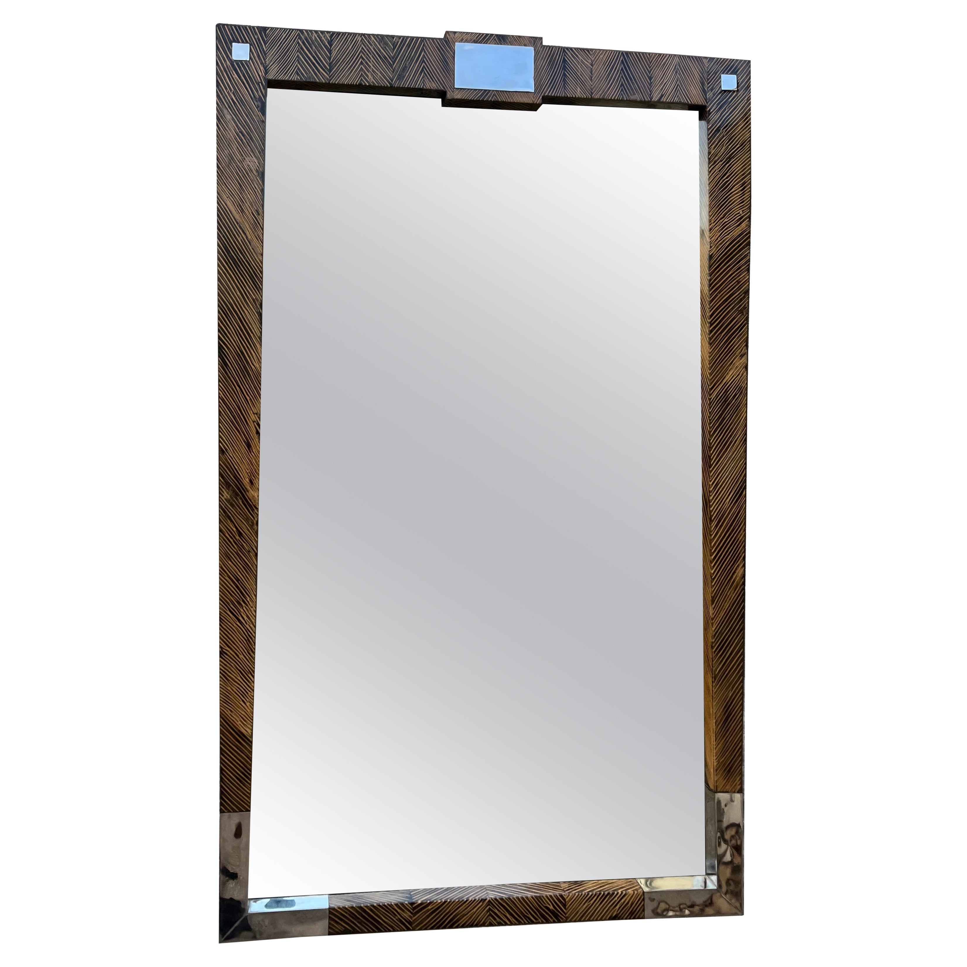 Large Postmodern Coco Wood Wall Mirror by Robb & Stucky. Circa 1990s For Sale