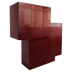 Large Postmodern Geometric Bar Cabinet in Custom Lacquer