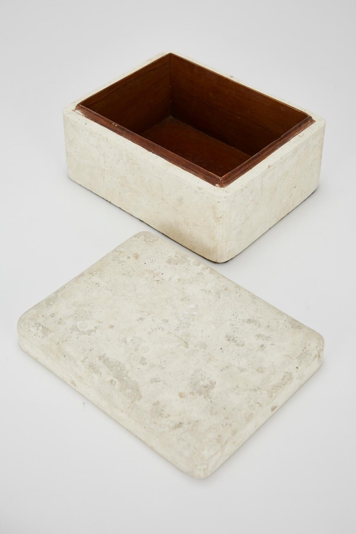 Philippine Large Postmodern Matte White Tessellated Stone Lidded Decorative Box, 1990s For Sale