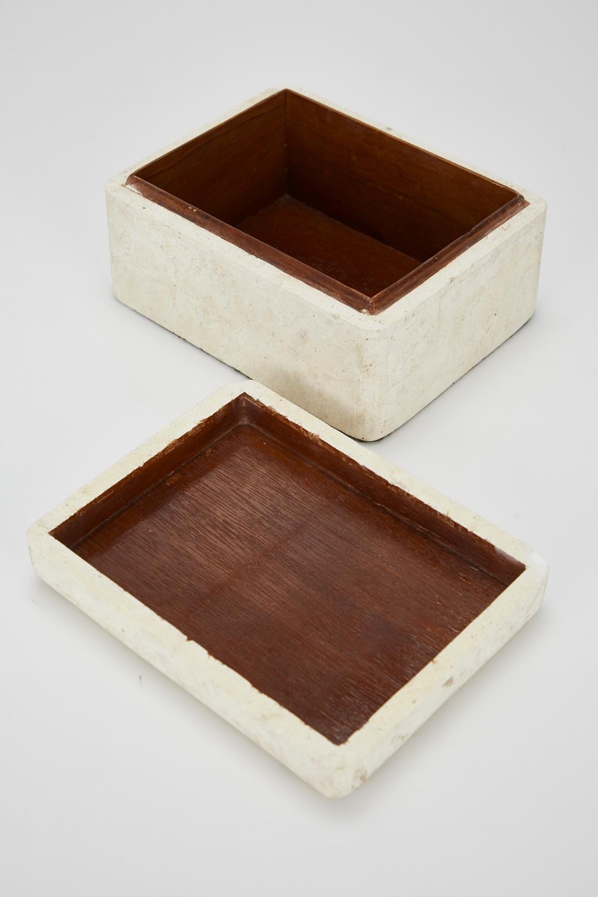 Inlay Large Postmodern Matte White Tessellated Stone Lidded Decorative Box, 1990s For Sale