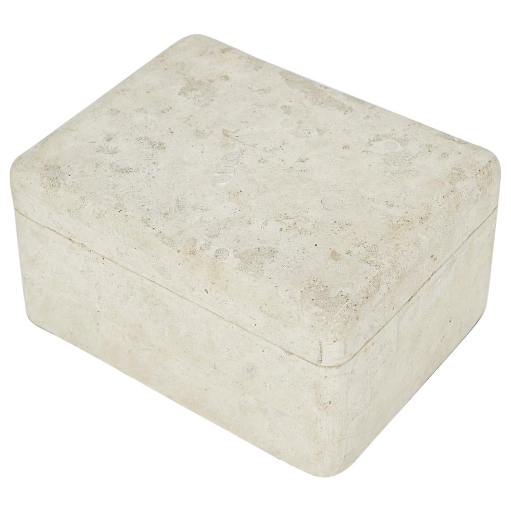 Large Postmodern Matte White Tessellated Stone Lidded Decorative Box, 1990s For Sale