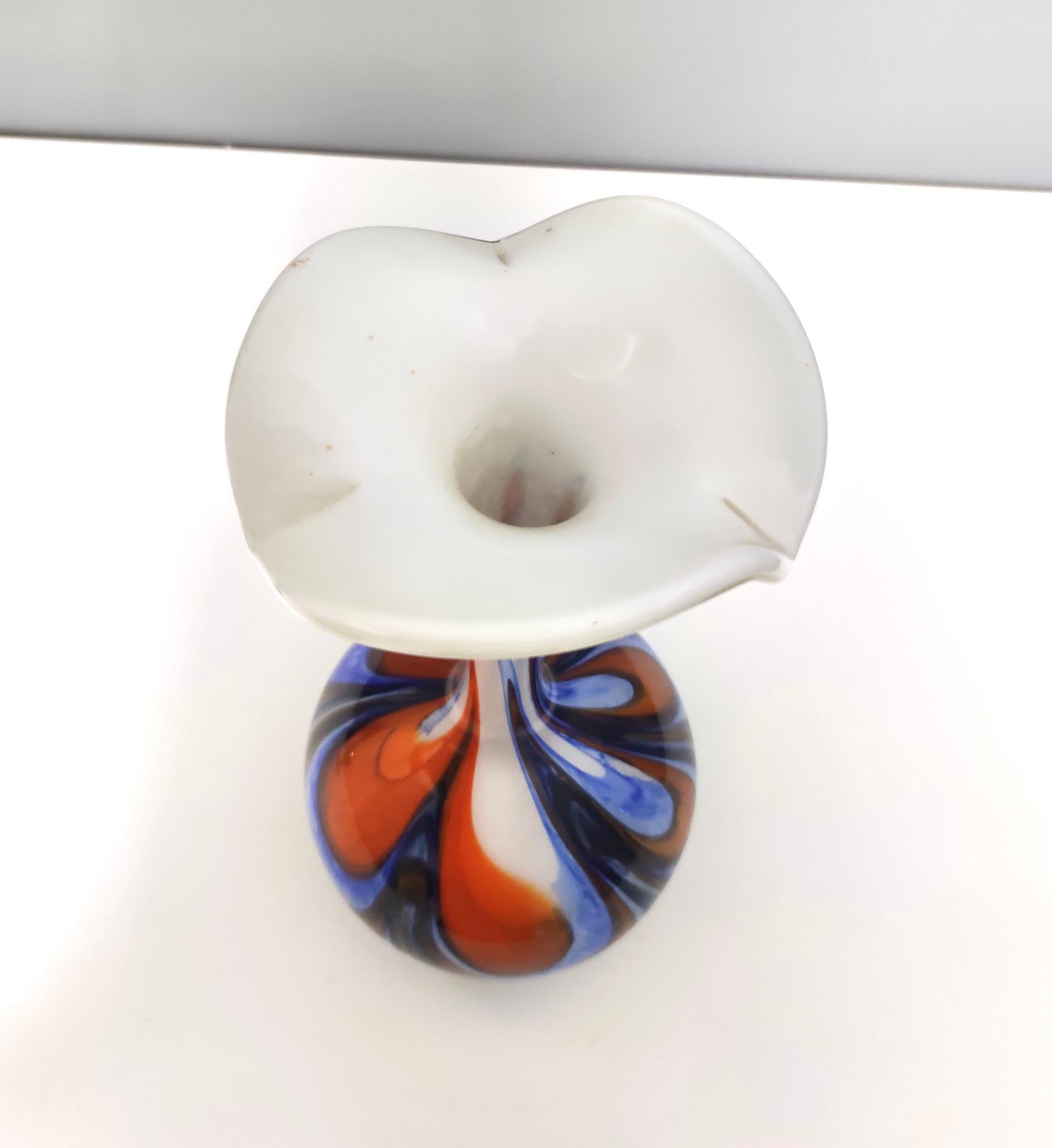 Large Postmodern Orange, White and Blue Glass Vase by Opaline Florence , Italy For Sale 4
