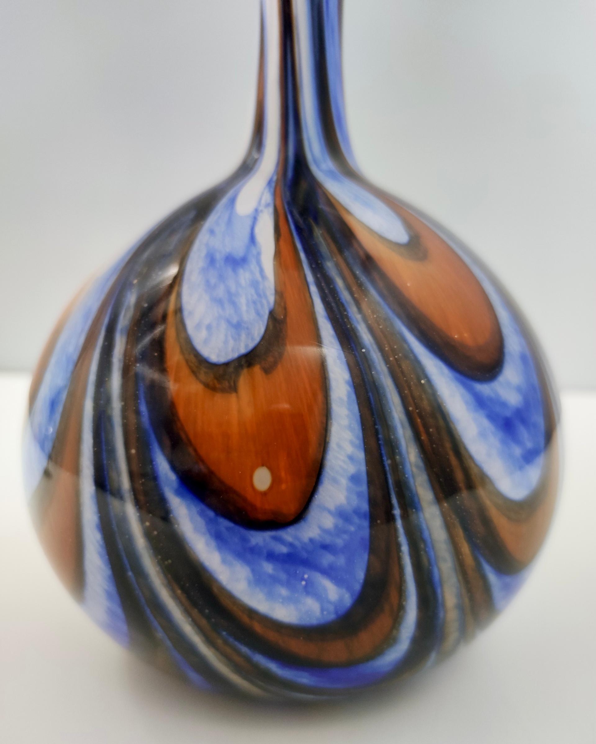 Large Postmodern Orange, White and Blue Glass Vase by Opaline Florence , Italy For Sale 6