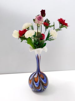 Large Postmodern Orange, White and Blue Glass Vase by Opaline Florence, Italy