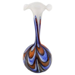 Large Postmodern Orange, White and Blue Glass Vase by Opaline Florence , Italy
