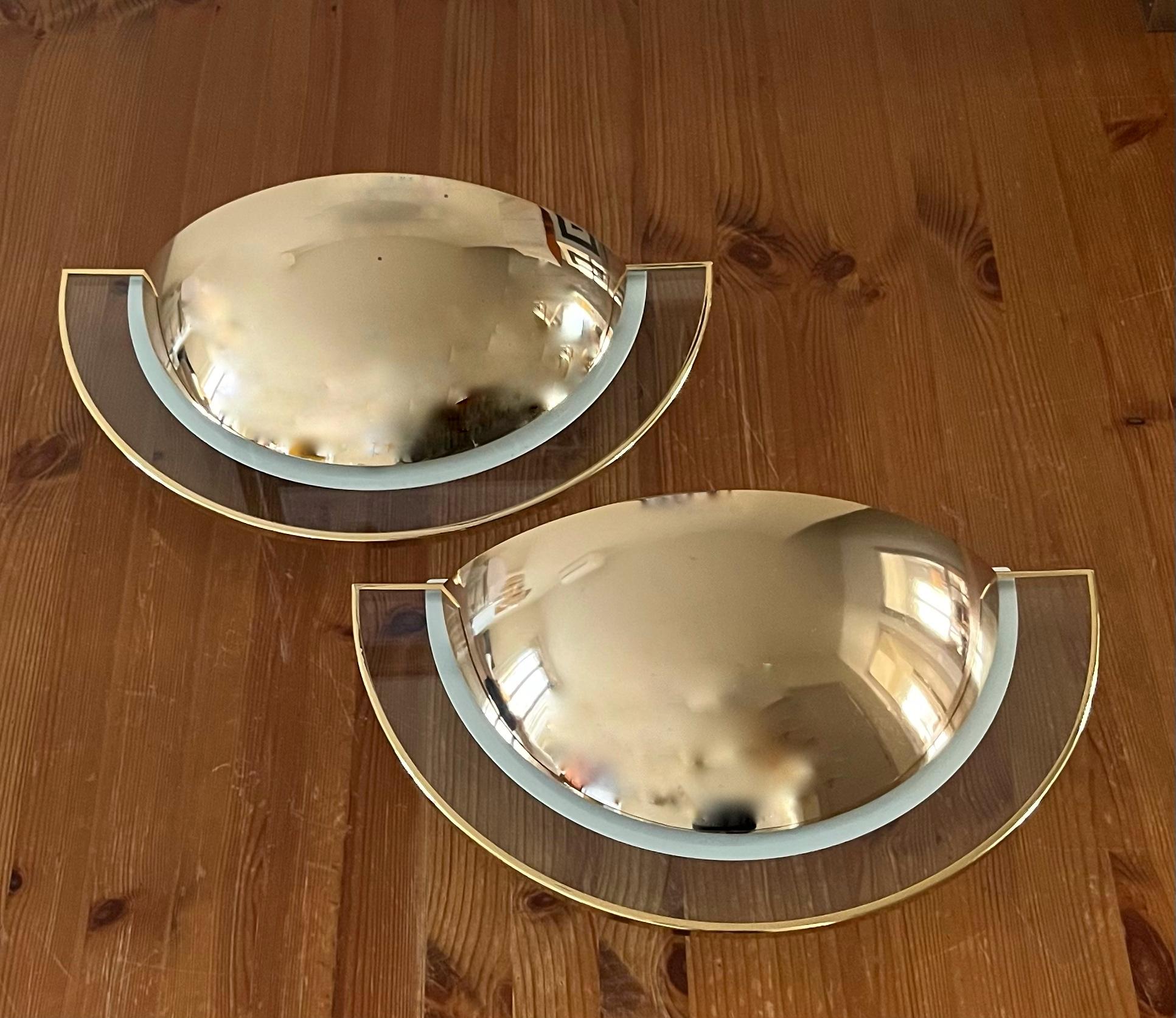 Post-Modern Large Postmodern Pair of Gold Glass Wall Sconces by Estiluz, Barcelona, 1980s For Sale
