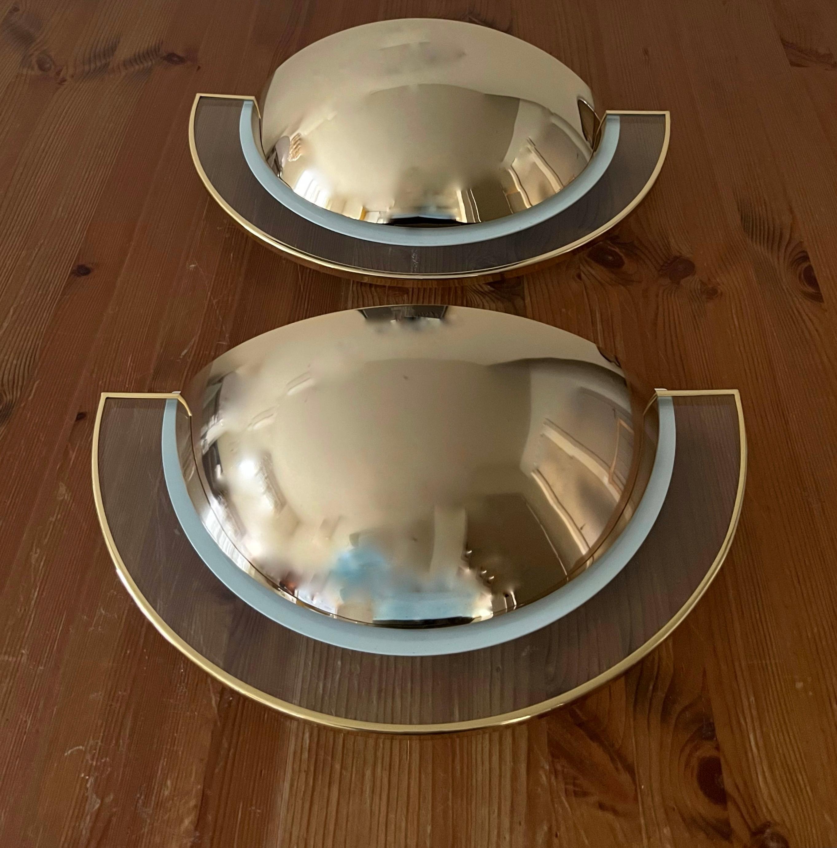 Metal Large Postmodern Pair of Gold Glass Wall Sconces by Estiluz, Barcelona, 1980s For Sale