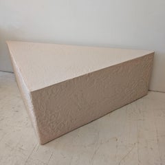 Large postmodern pale pink textured plaster triangular coffee table, USA 1980s