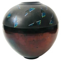 Vintage Large Postmodern Raku Pottery Vase