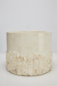 Large Postmodern Round Tessellated Stone Planter in Rough and Smooth, 1990s