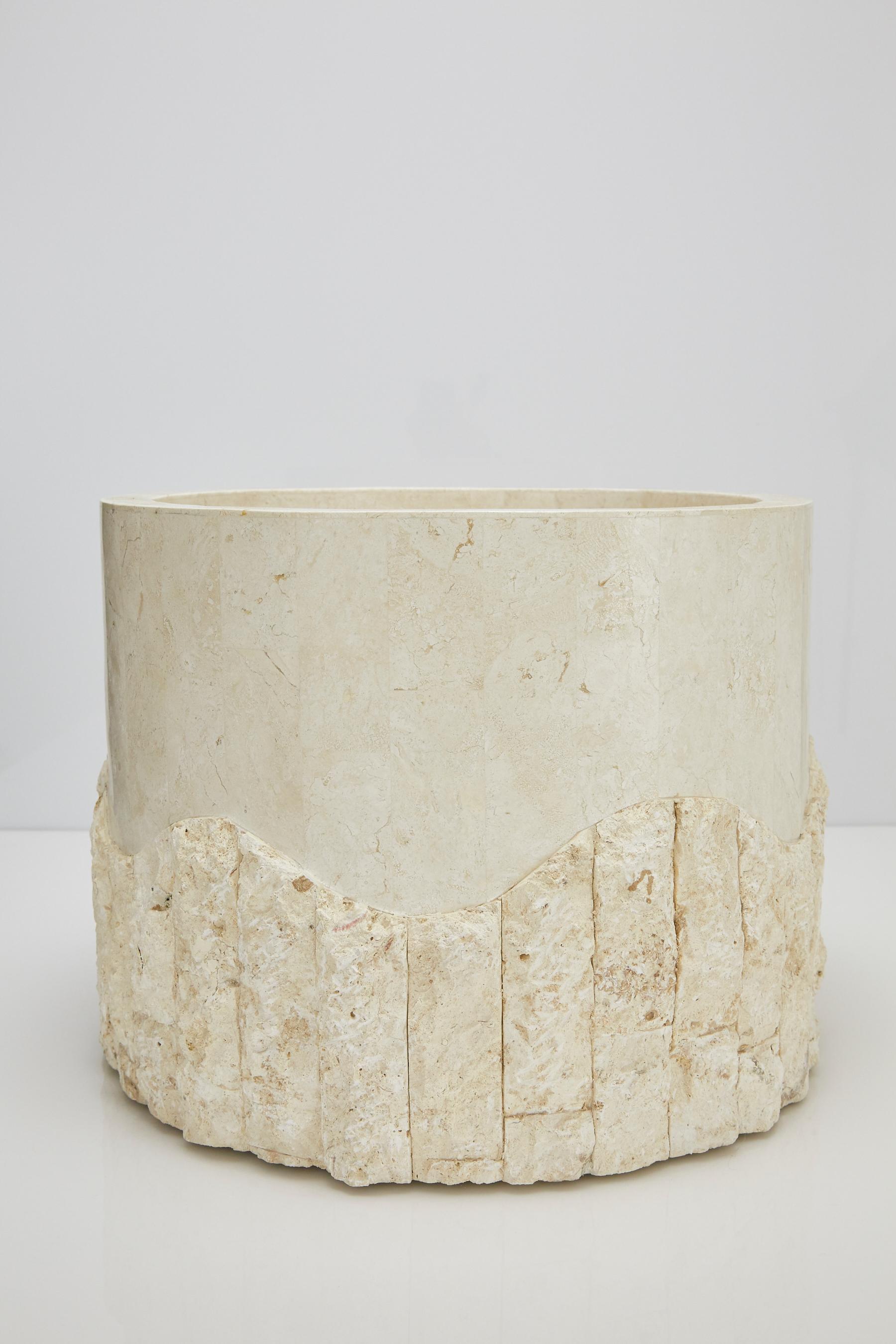 Post-Modern Large Postmodern Round Tessellated Stone Planter in Rough and Smooth, 1990s For Sale