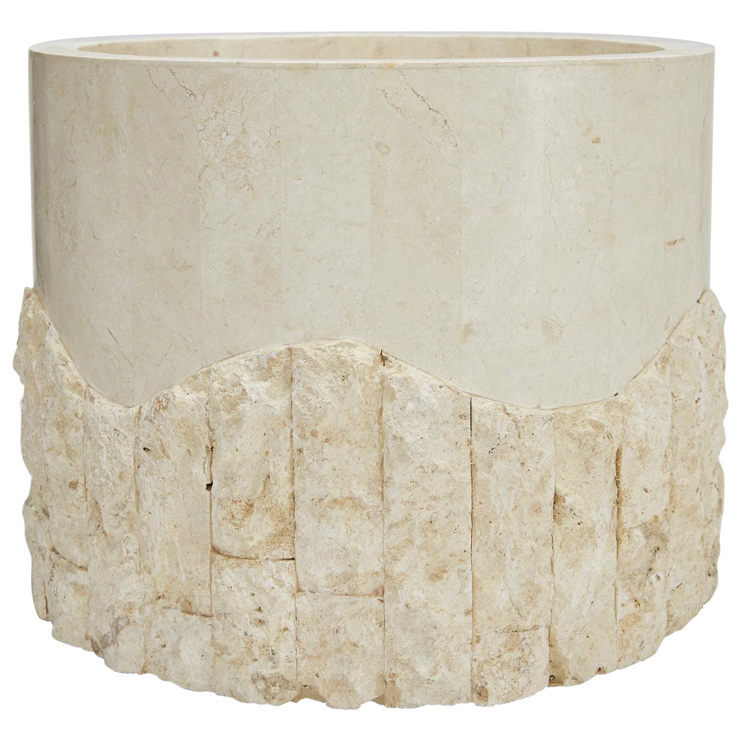 Large Postmodern Round Tessellated Stone Planter in Rough and Smooth, 1990s For Sale