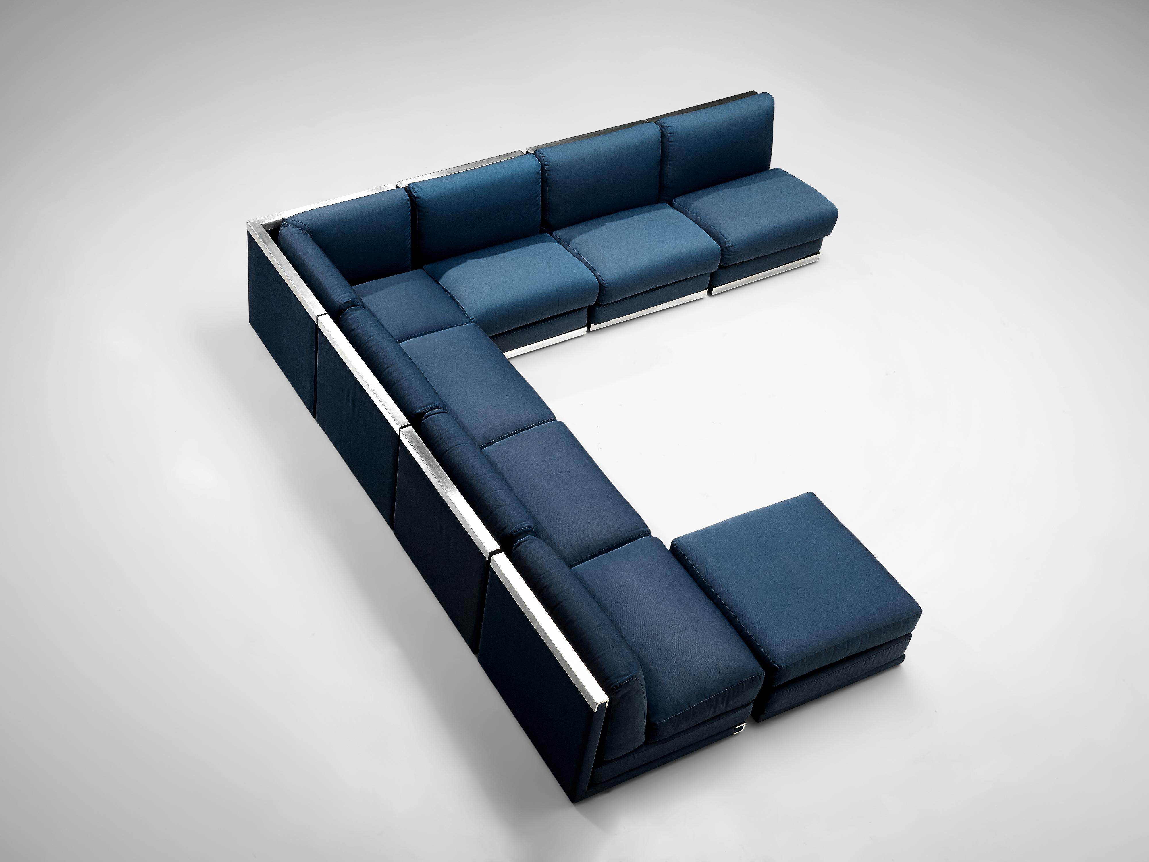 Large Postmodern Sectional Sofa in Blue Upholstery and Aluminum 3