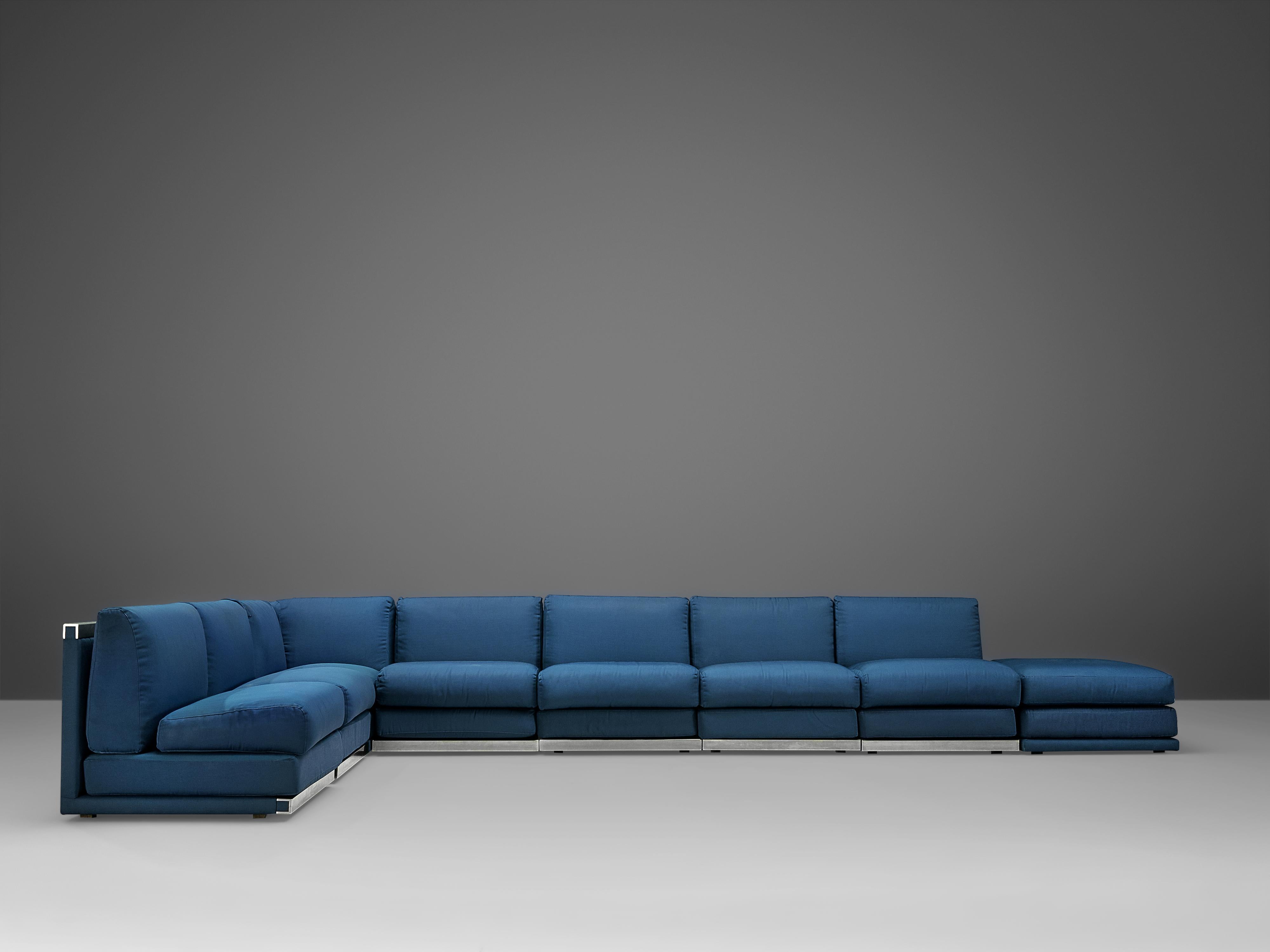 Post-Modern Large Postmodern Sectional Sofa in Blue Upholstery and Aluminum