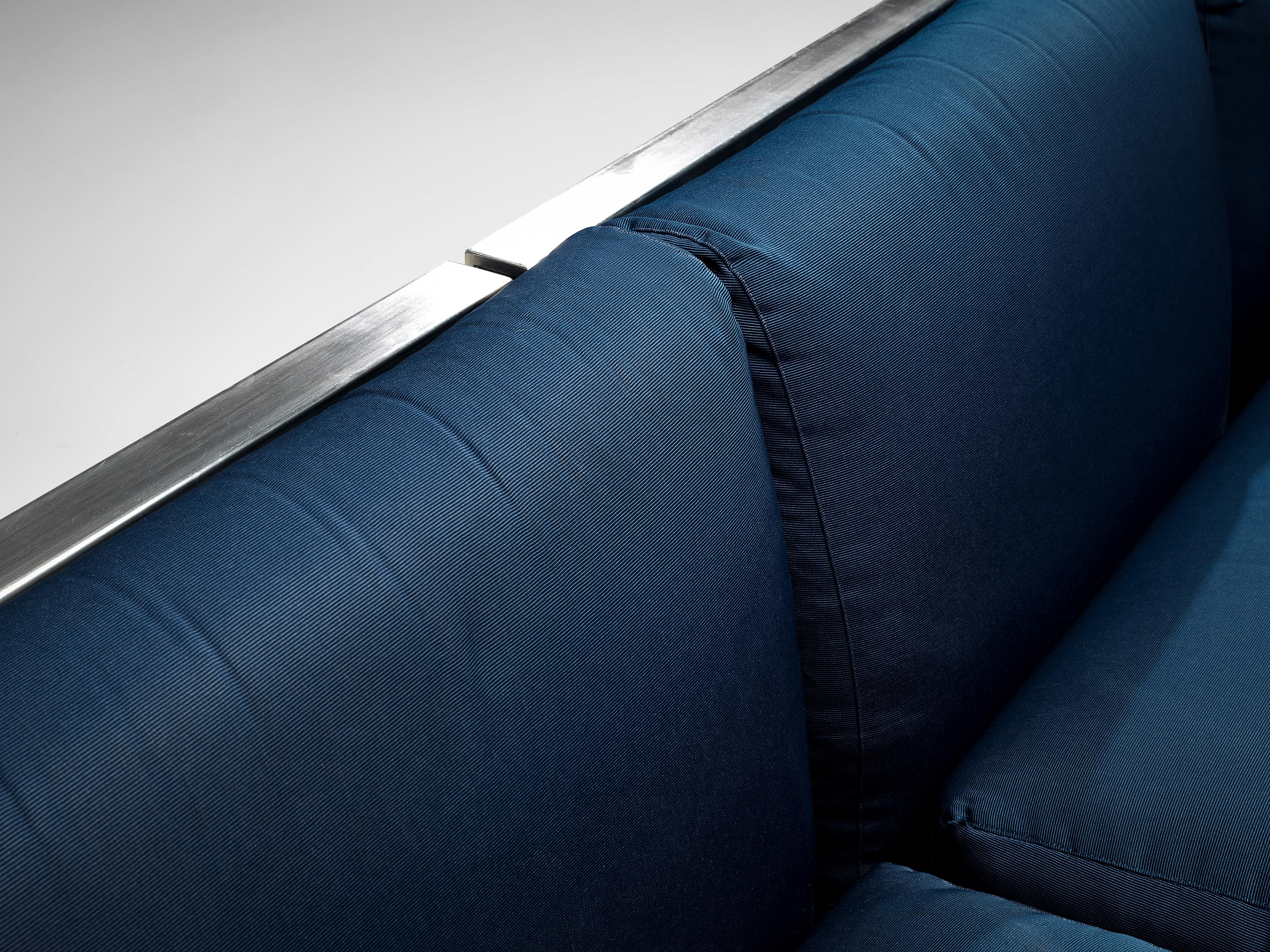 Large Postmodern Sectional Sofa in Blue Upholstery and Aluminum 2