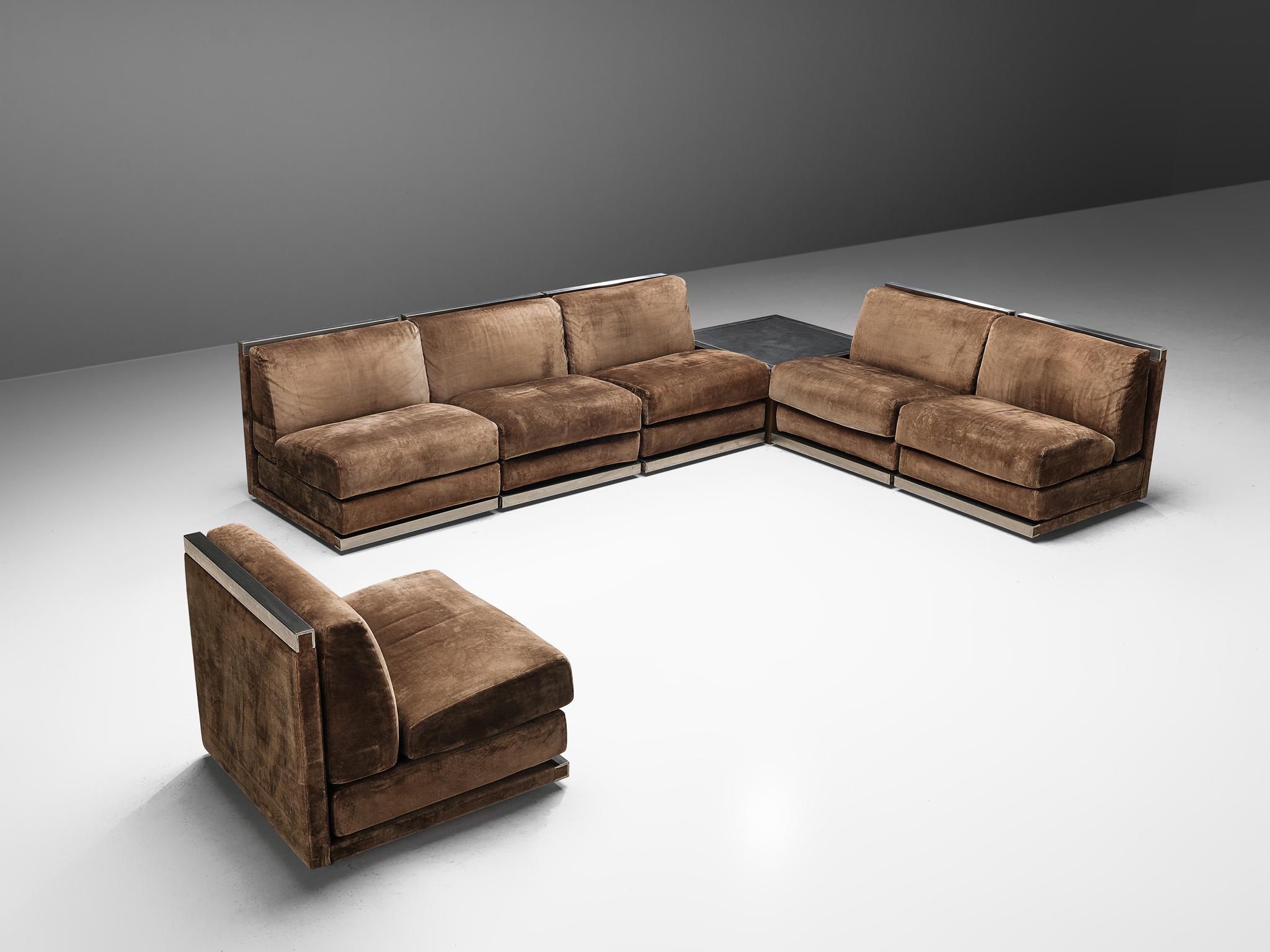 Large Postmodern Sectional Sofa in Suede and Steel 3